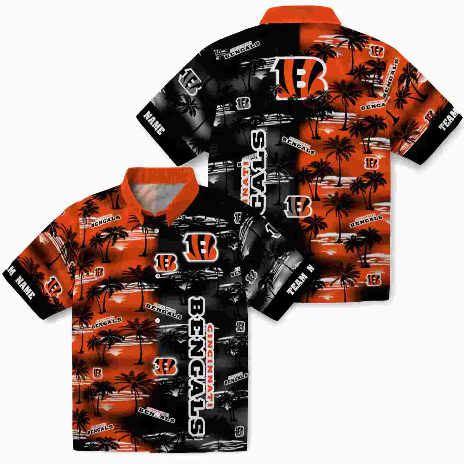 personalized cincinnati bengals palm silhouettes orange hawaiian shirt high quality