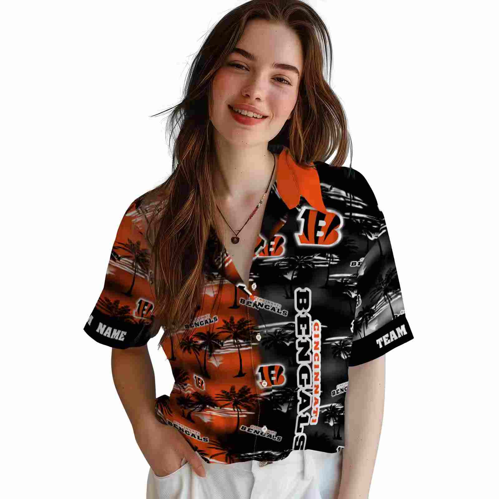 personalized cincinnati bengals palm silhouettes orange hawaiian shirt latest model