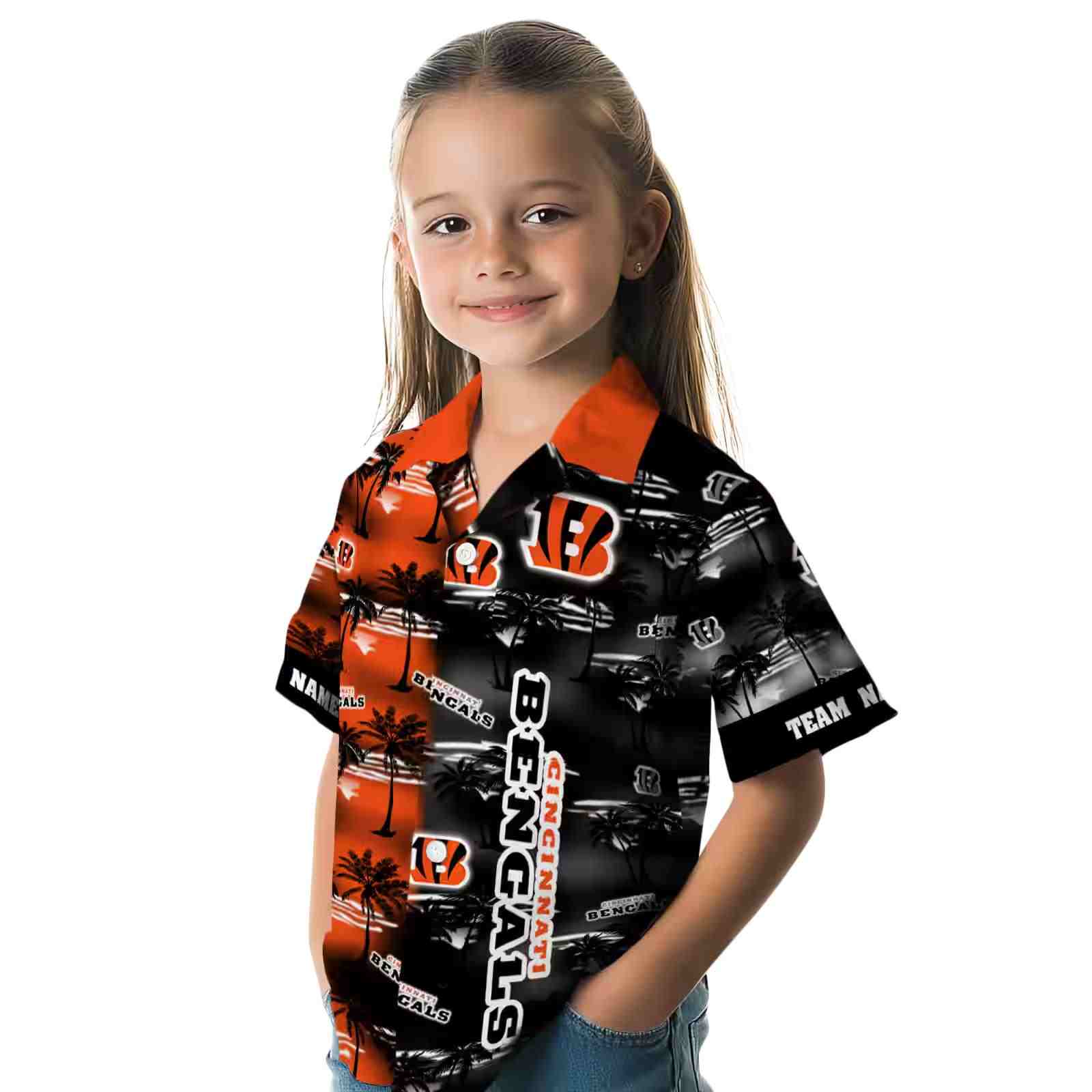 personalized cincinnati bengals palm silhouettes orange hawaiian shirt premium grade