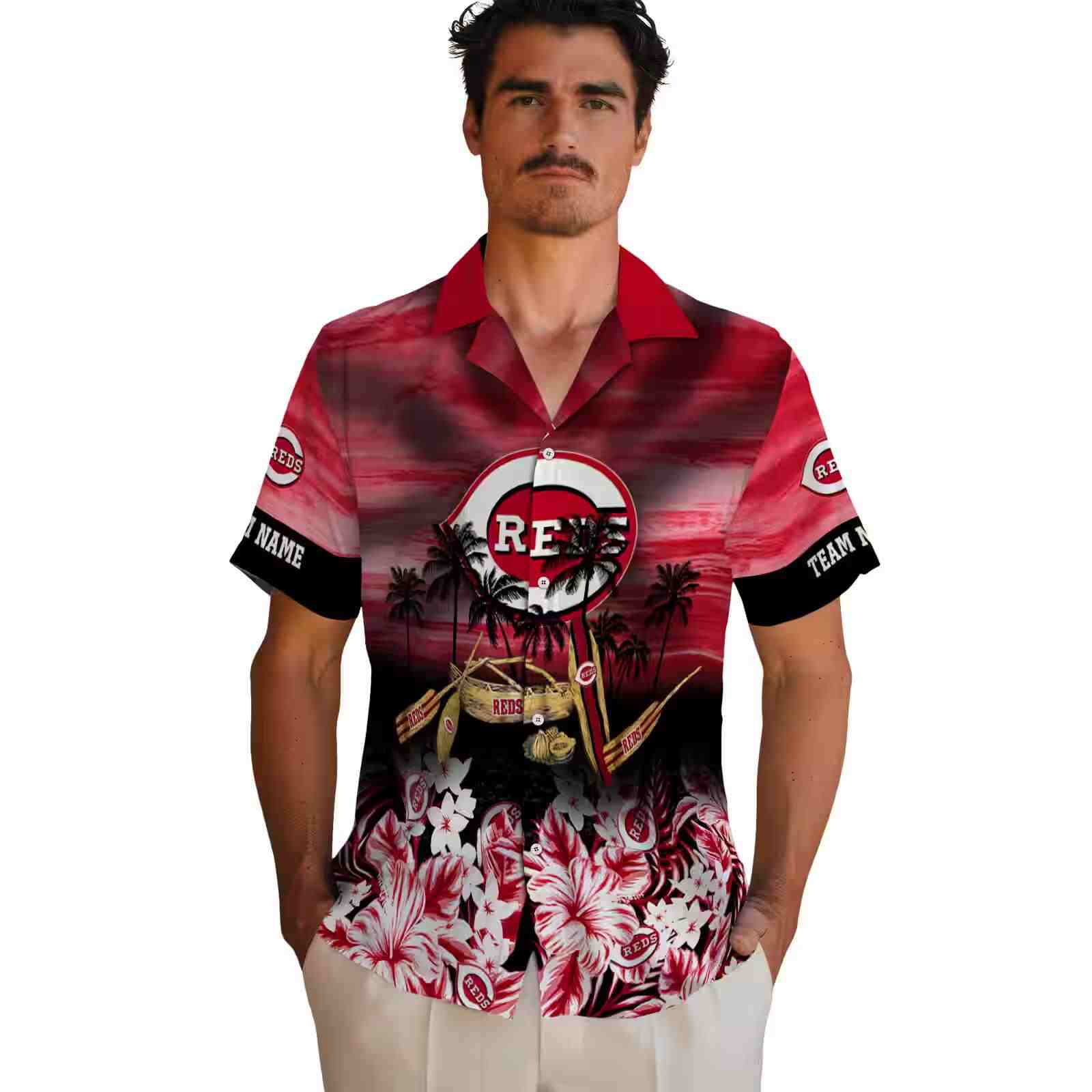 personalized cincinnati reds tropical canoe red hawaiian shirt fashion forward