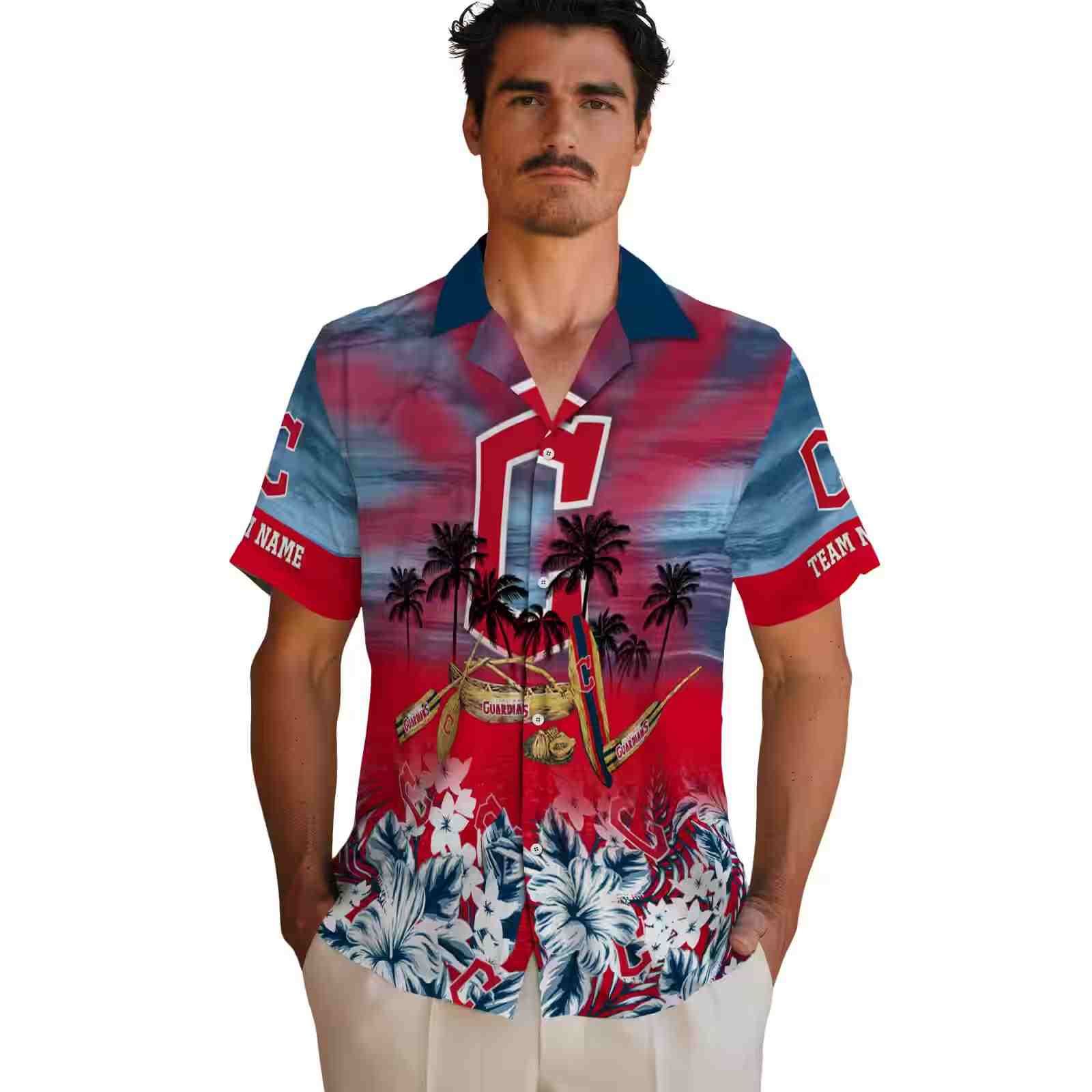 personalized cleveland guardians tropical canoe navy blue hawaiian shirt fashion forward