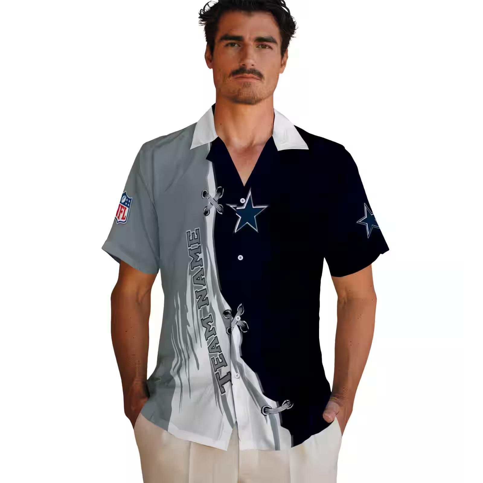 personalized dallas cowboys edgy streaks blue white hawaiian shirt fashion forward