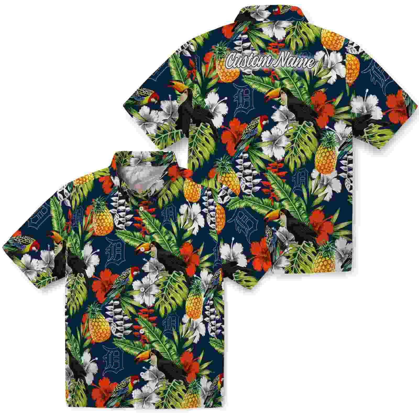 personalized detroit tigers tropical toucan navy green hawaiian shirt high quality