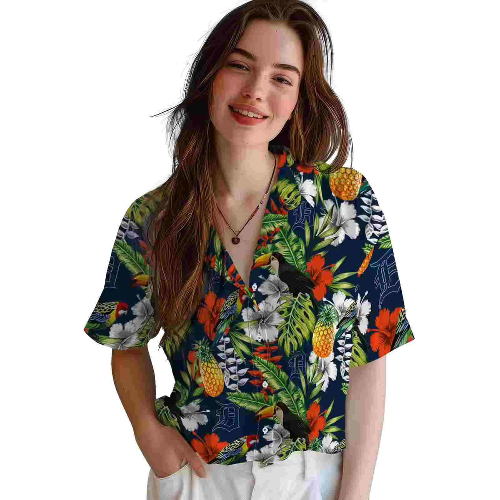 personalized detroit tigers tropical toucan navy green hawaiian shirt latest model