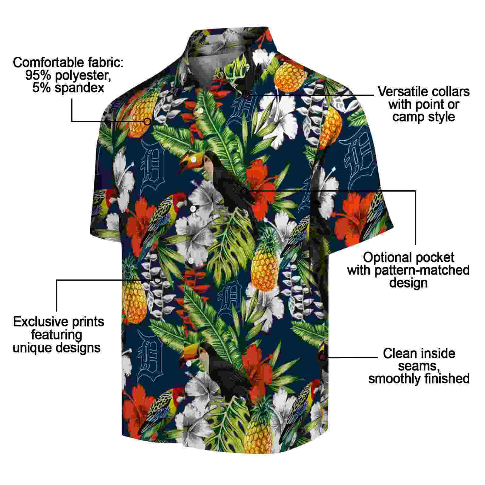 personalized detroit tigers tropical toucan navy green hawaiian shirt new arrival