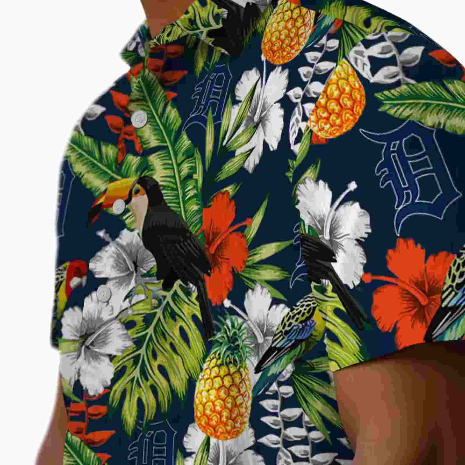 personalized detroit tigers tropical toucan navy green hawaiian shirt trendy