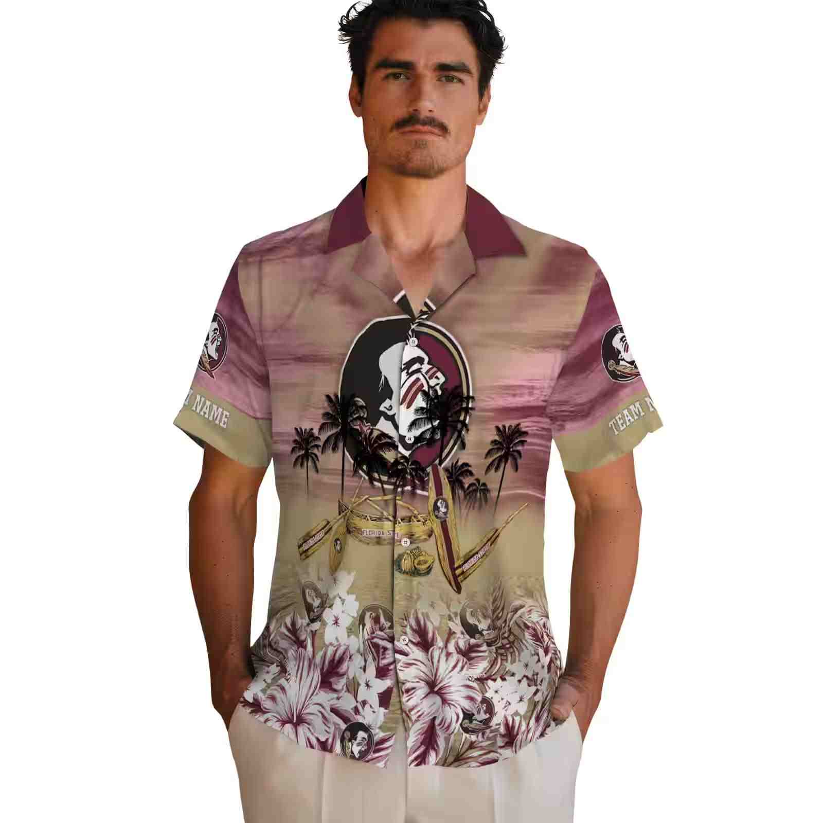 personalized florida state seminoles tropical canoe garnet hawaiian shirt fashion forward