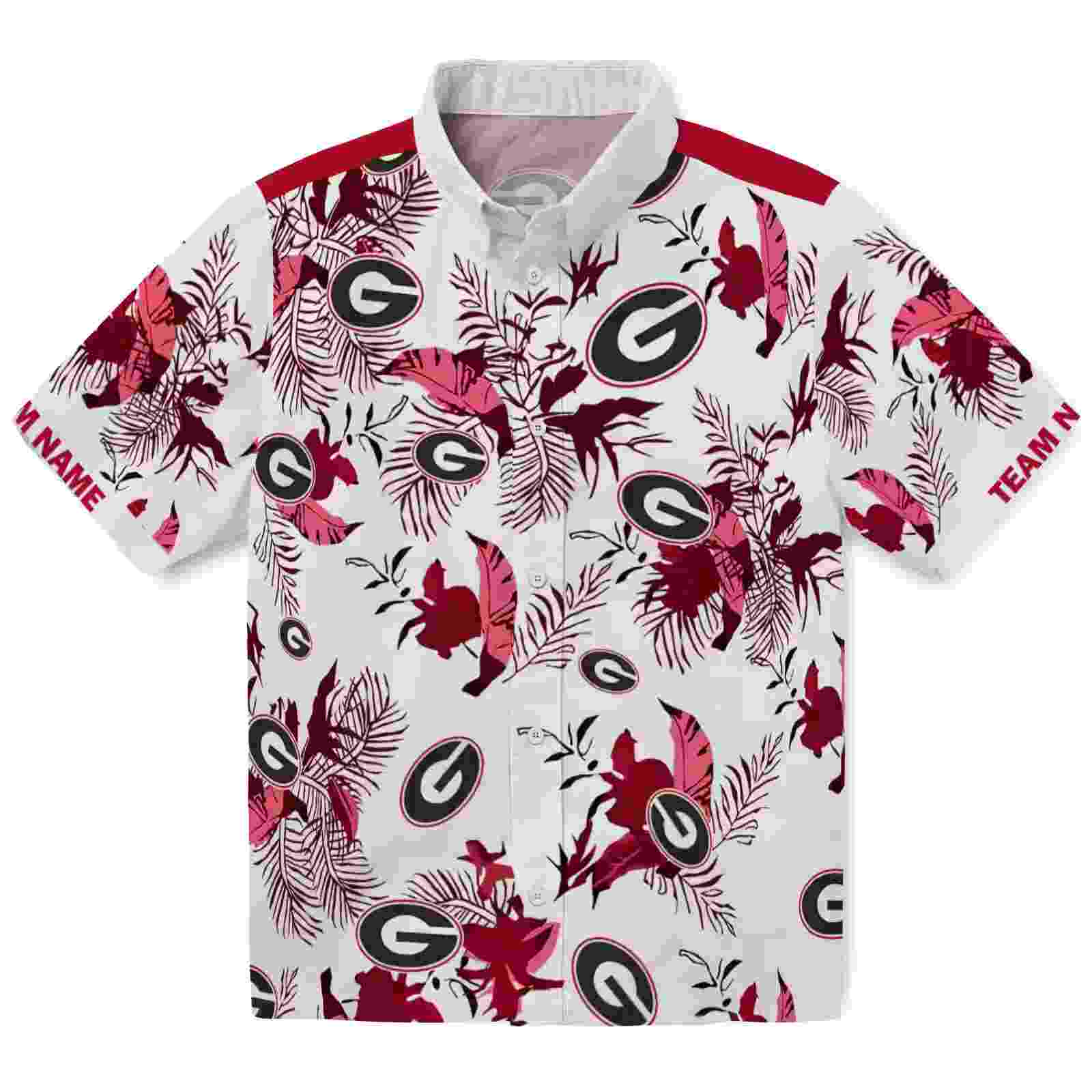 Personalized Georgia Bulldogs Botanical Theme Red White Hawaiian Shirt