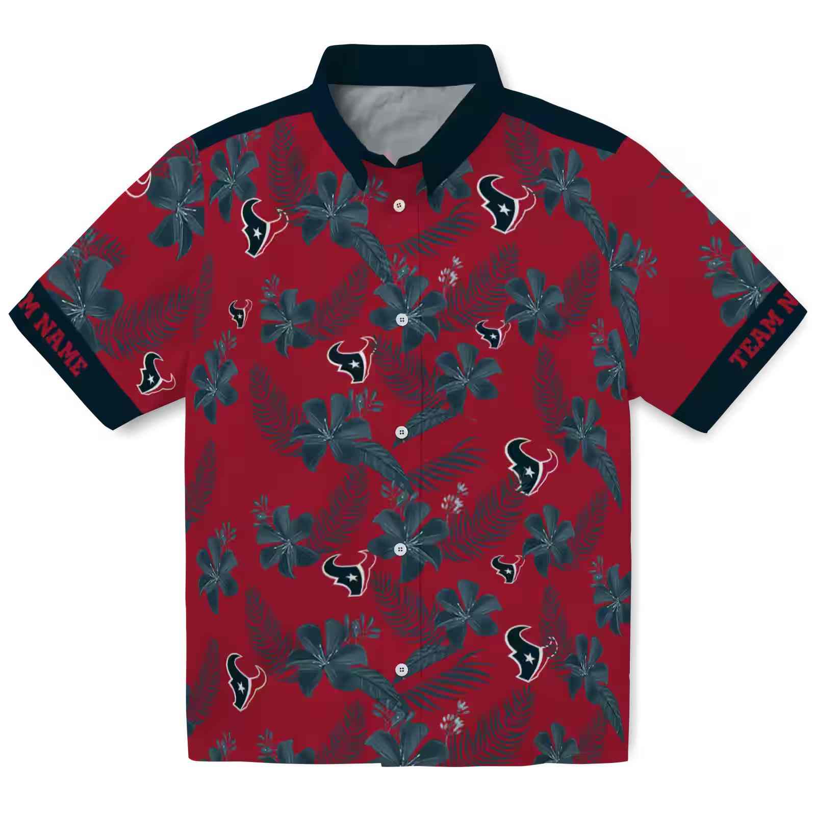 Personalized Houston Texans Botanical Print Red Hawaiian Shirt