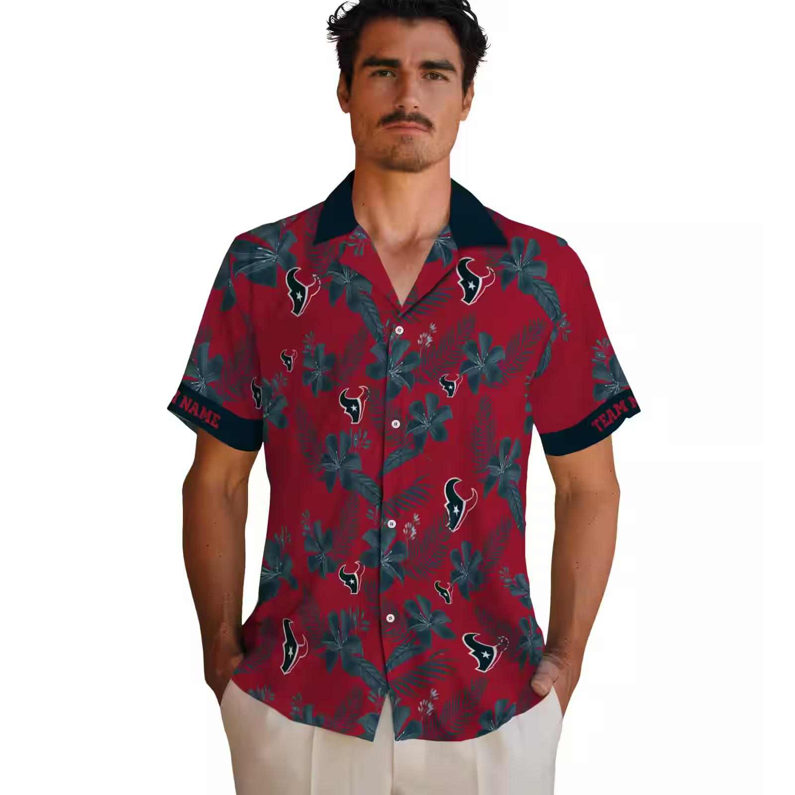 personalized houston texans botanical print red hawaiian shirt fashion forward