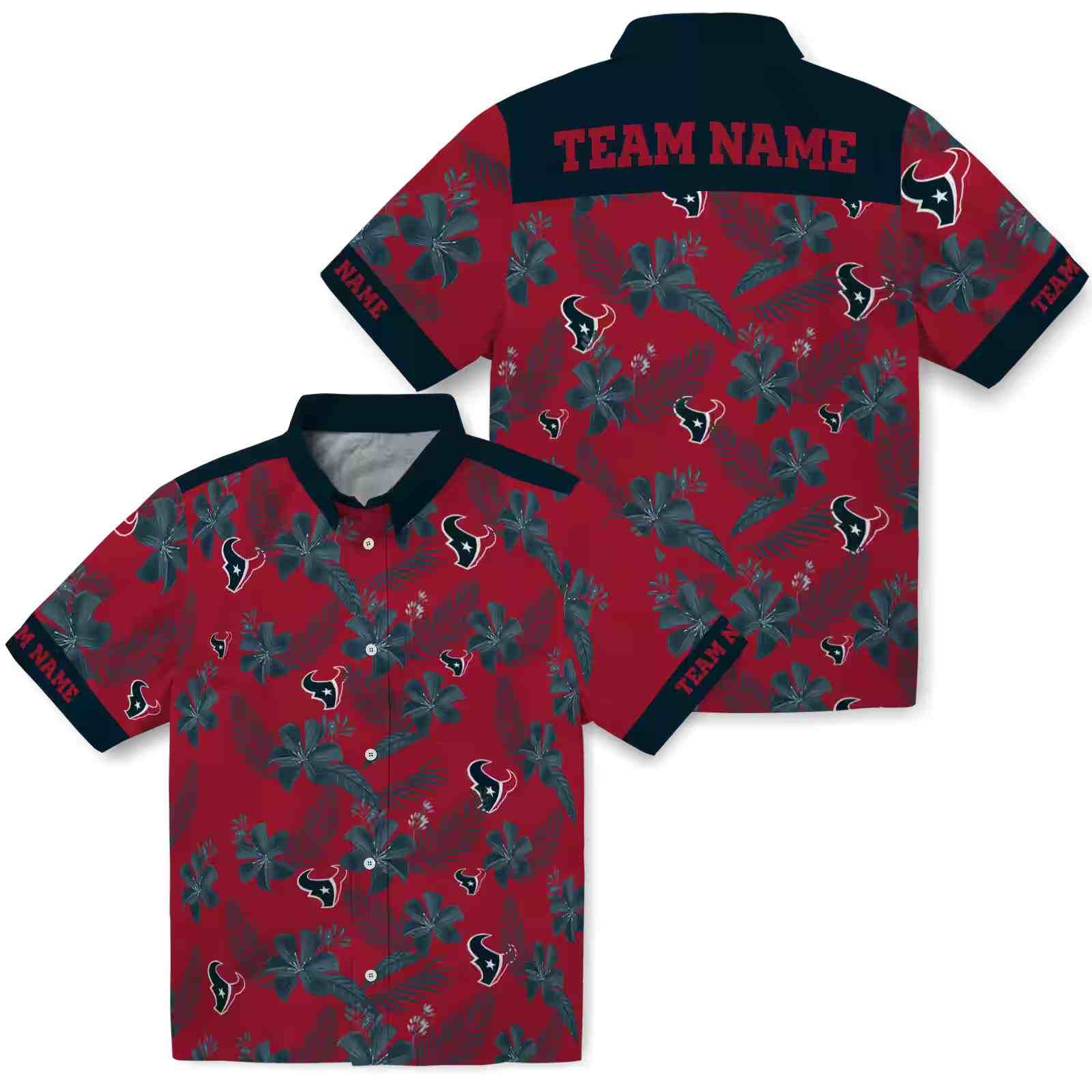 personalized houston texans botanical print red hawaiian shirt high quality