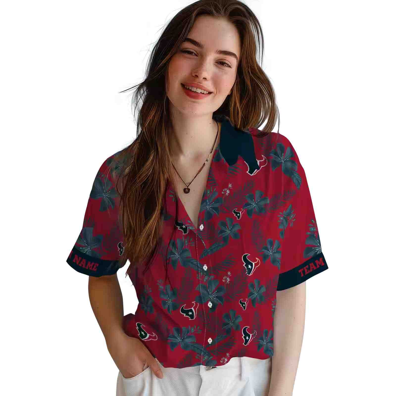 personalized houston texans botanical print red hawaiian shirt latest model