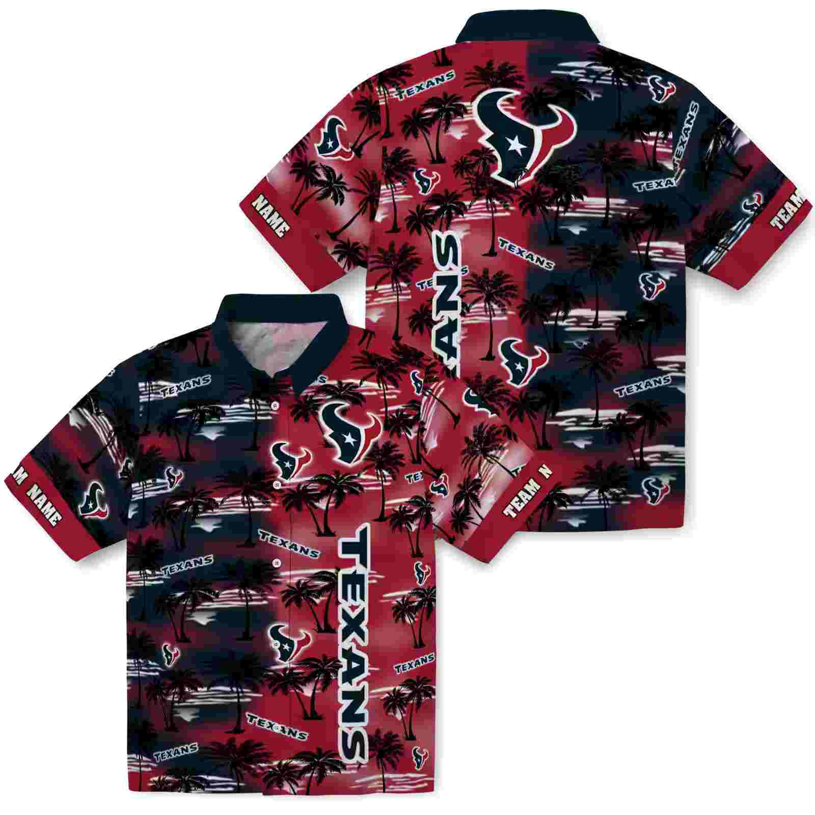 personalized houston texans palm silhouettes blue hawaiian shirt high quality