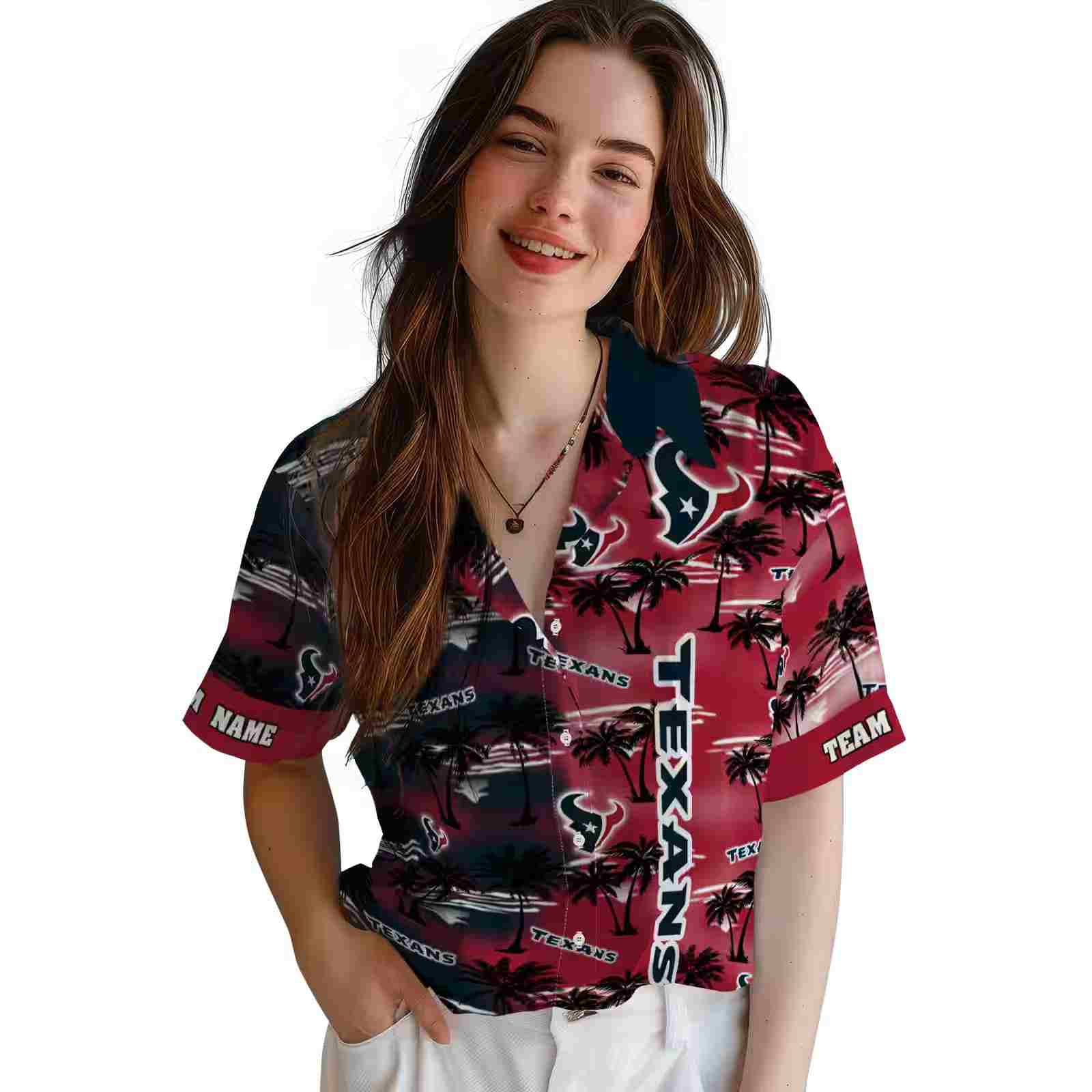 personalized houston texans palm silhouettes blue hawaiian shirt latest model