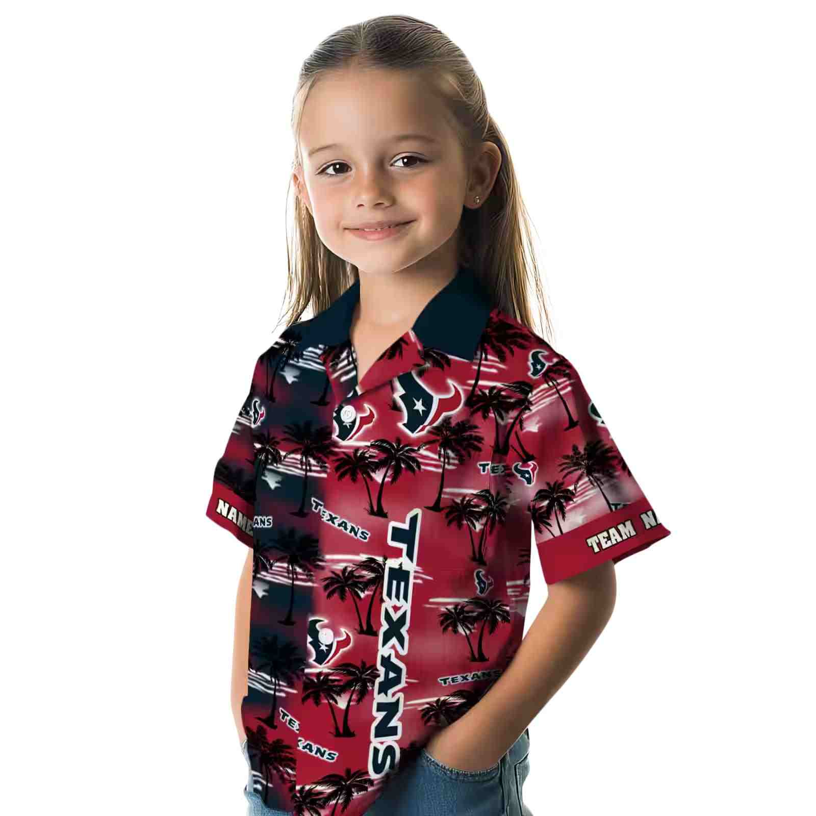 personalized houston texans palm silhouettes blue hawaiian shirt premium grade