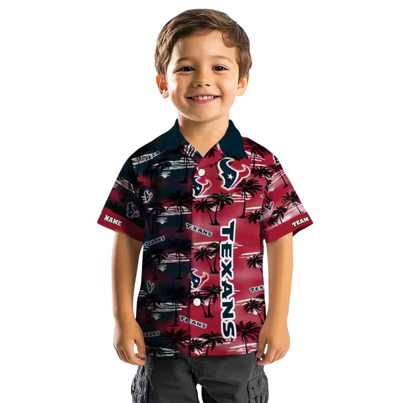 personalized houston texans palm silhouettes blue hawaiian shirt top rated