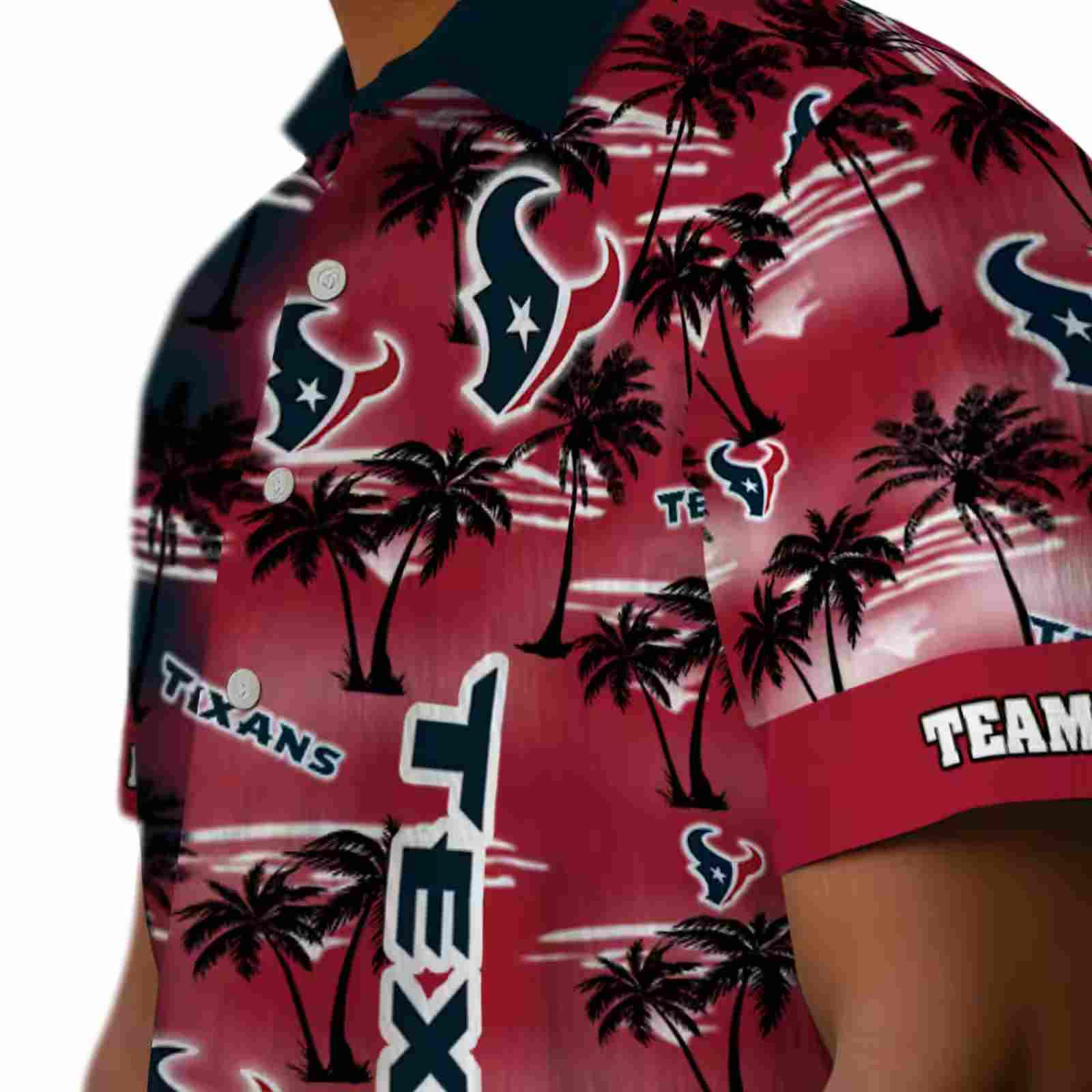 personalized houston texans palm silhouettes blue hawaiian shirt trendy