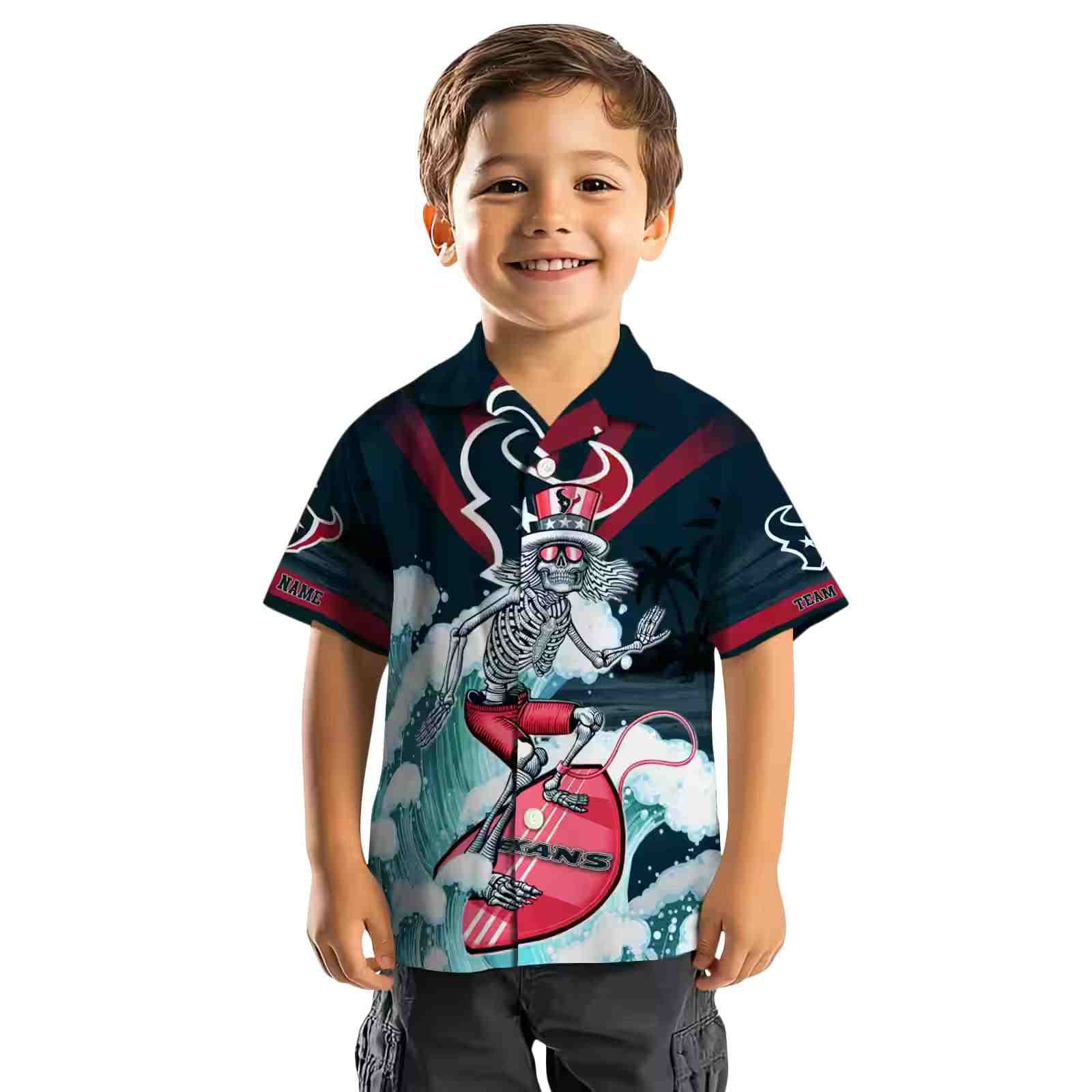 personalized houston texans surfing skeleton blue hawaiian shirt top rated