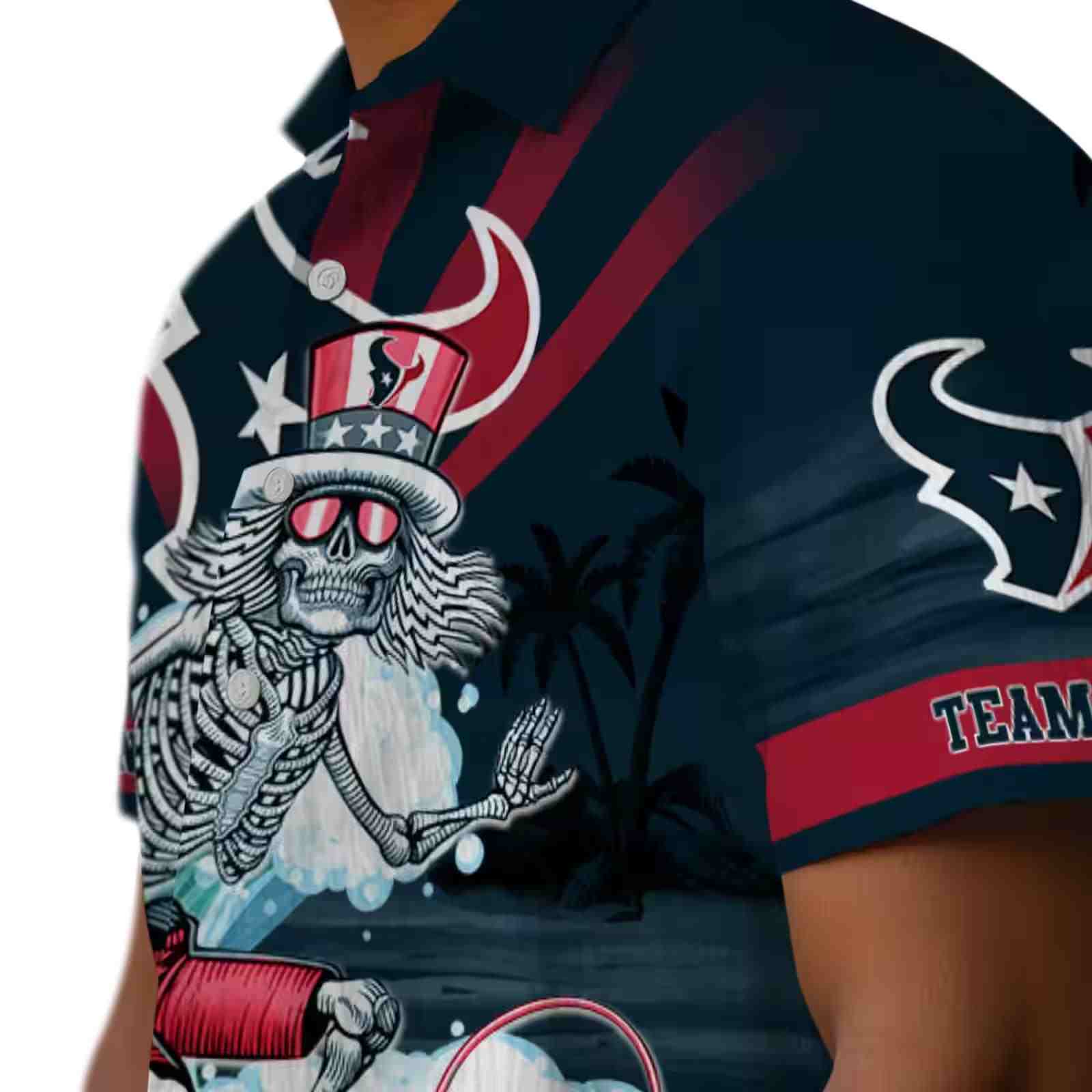 personalized houston texans surfing skeleton blue hawaiian shirt trendy