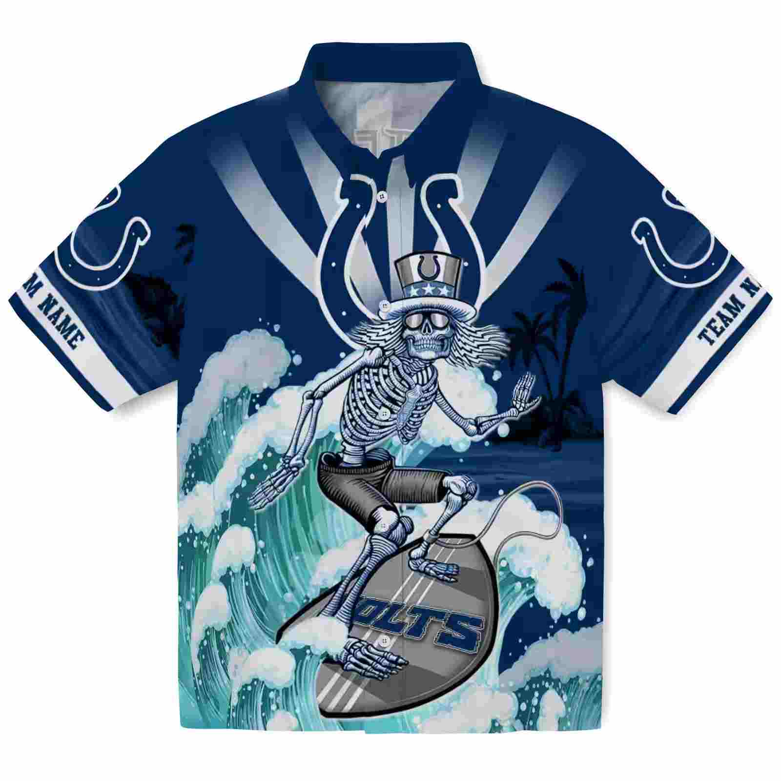 Personalized Indianapolis Colts Surfing Skeleton Blue Hawaiian Shirt