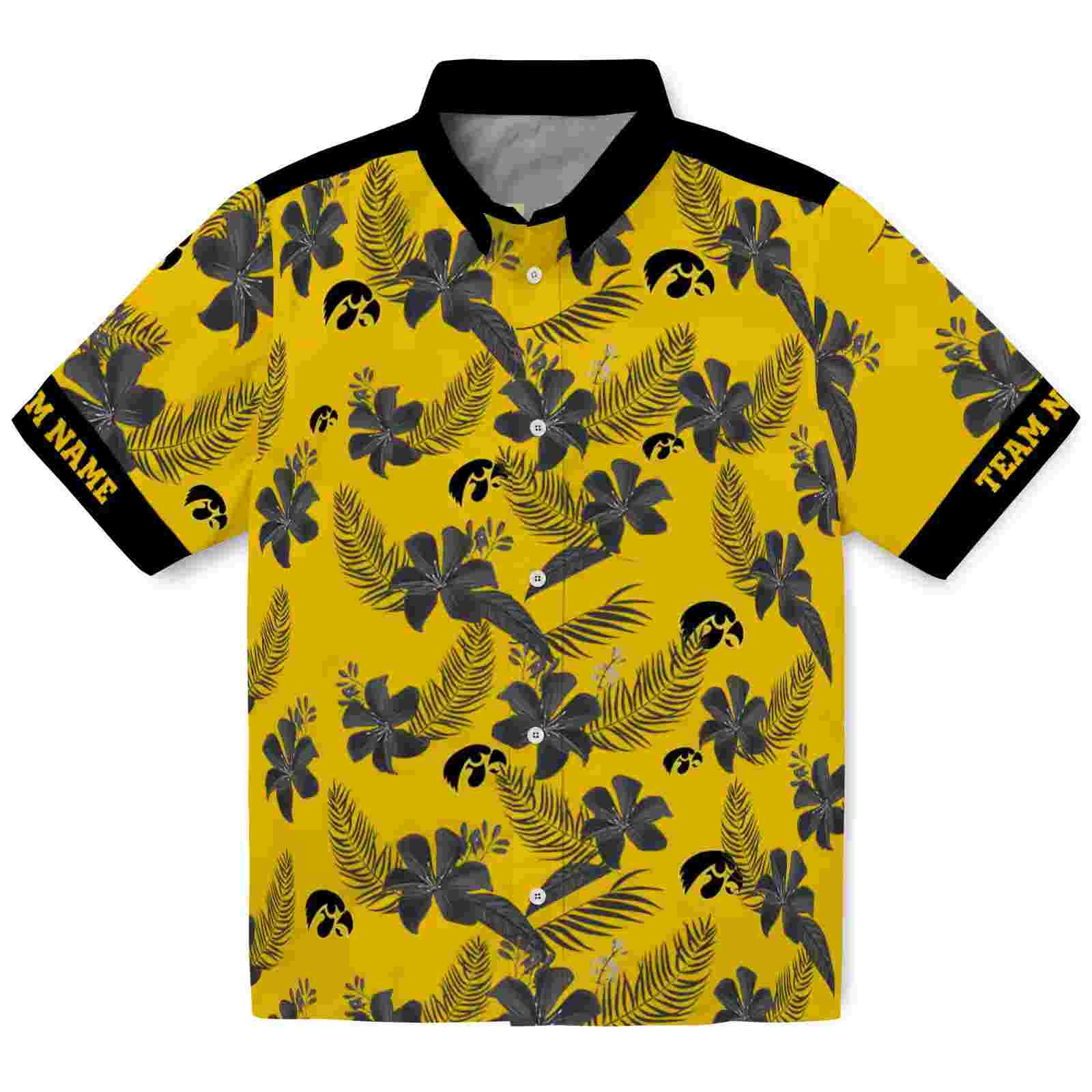 Personalized Iowa Hawkeyes Botanical Print Gold Hawaiian Shirt