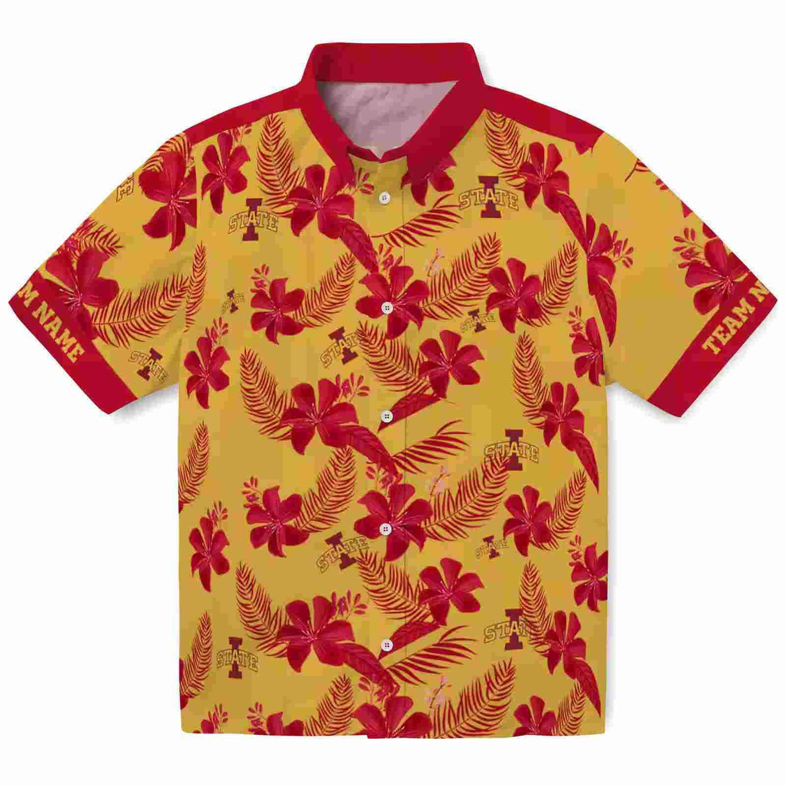 Personalized Iowa State Cyclones Botanical Print Gold Hawaiian Shirt