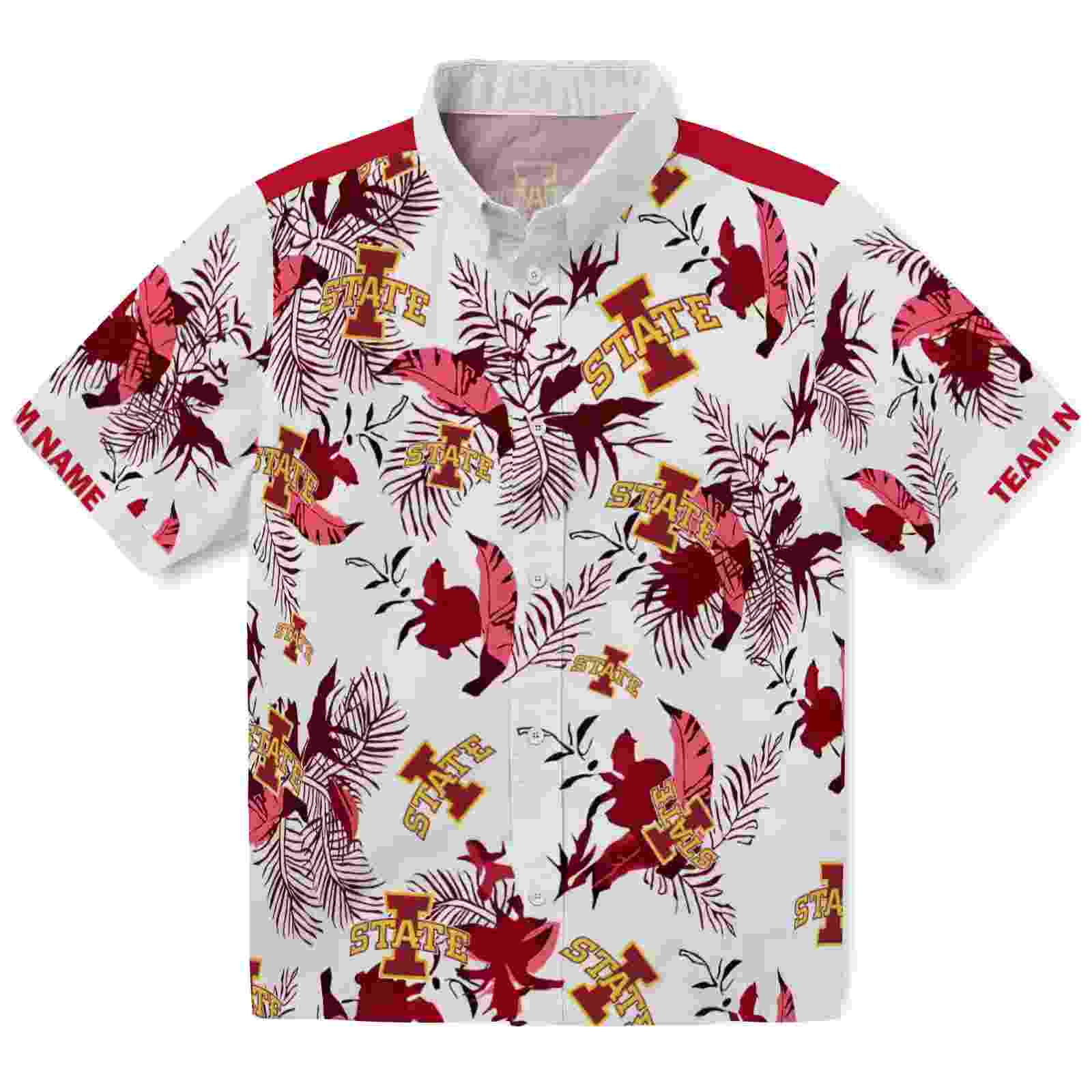 Personalized Iowa State Cyclones Botanical Theme Red White Hawaiian Shirt