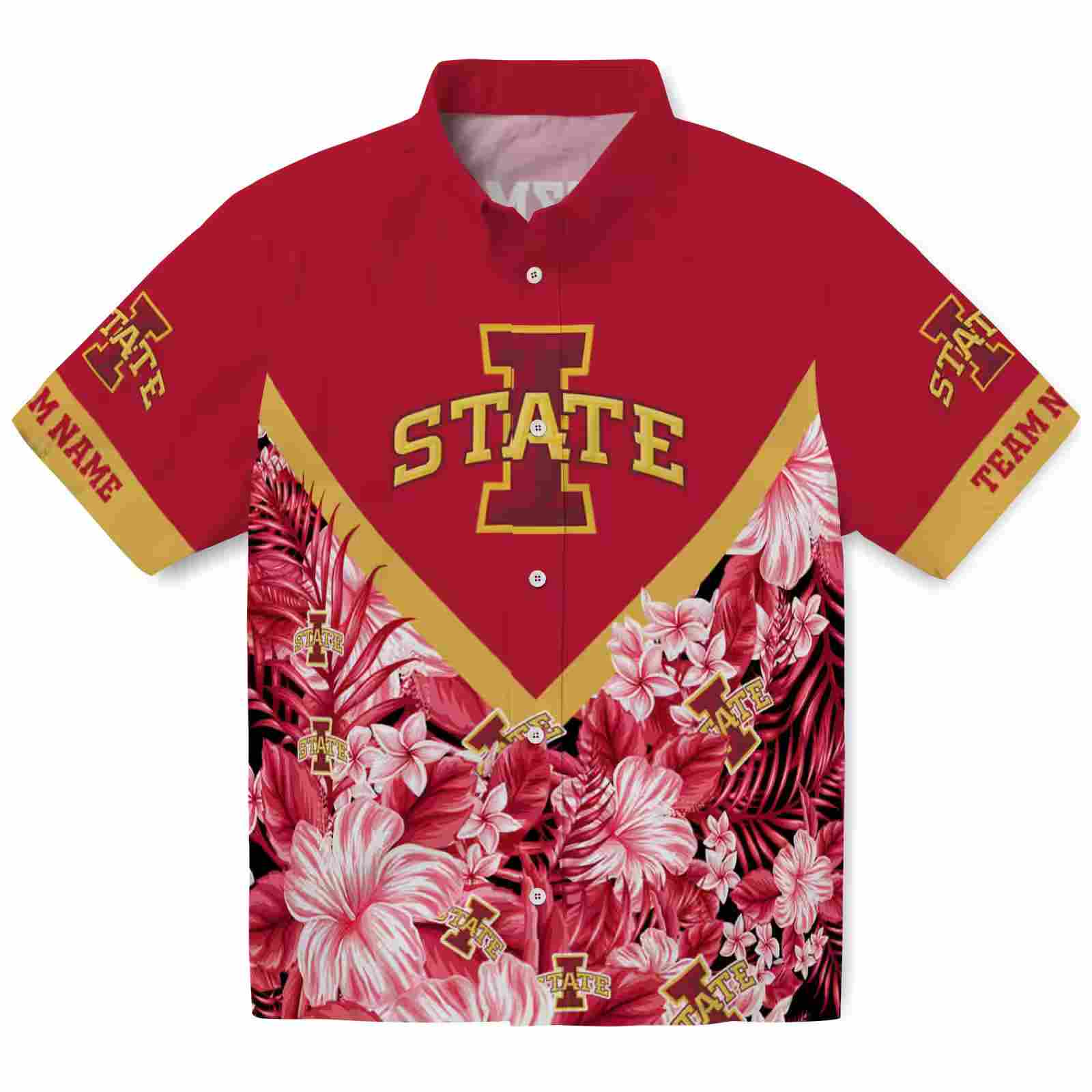 Personalized Iowa State Cyclones Floral Chevron Red Hawaiian Shirt