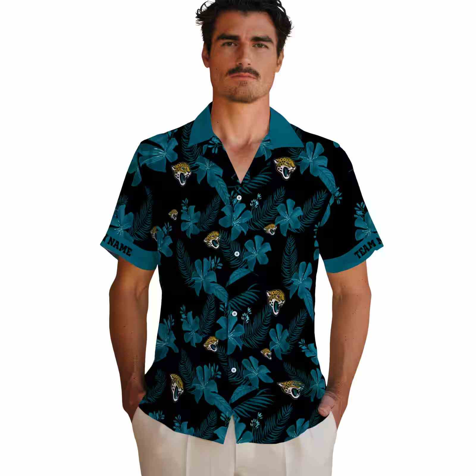 personalized jacksonville jaguars botanical print black hawaiian shirt fashion forward