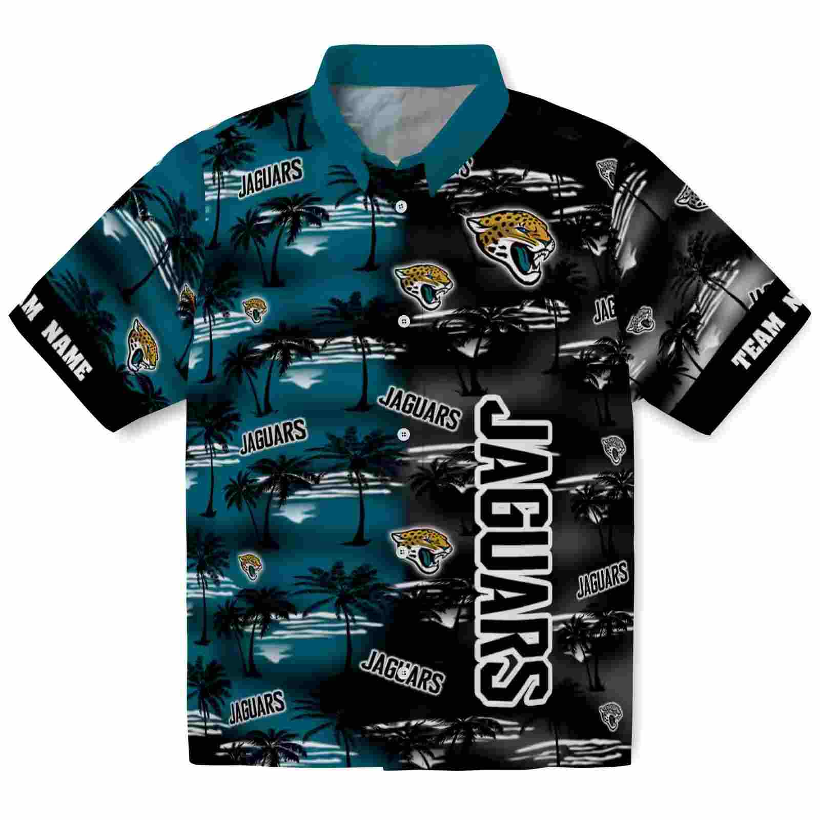 Personalized Jacksonville Jaguars Palm Silhouettes Teal Hawaiian Shirt