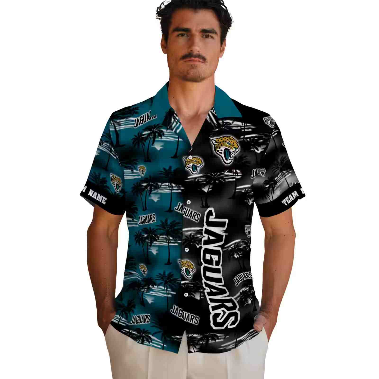 personalized jacksonville jaguars palm silhouettes teal hawaiian shirt fashion forward