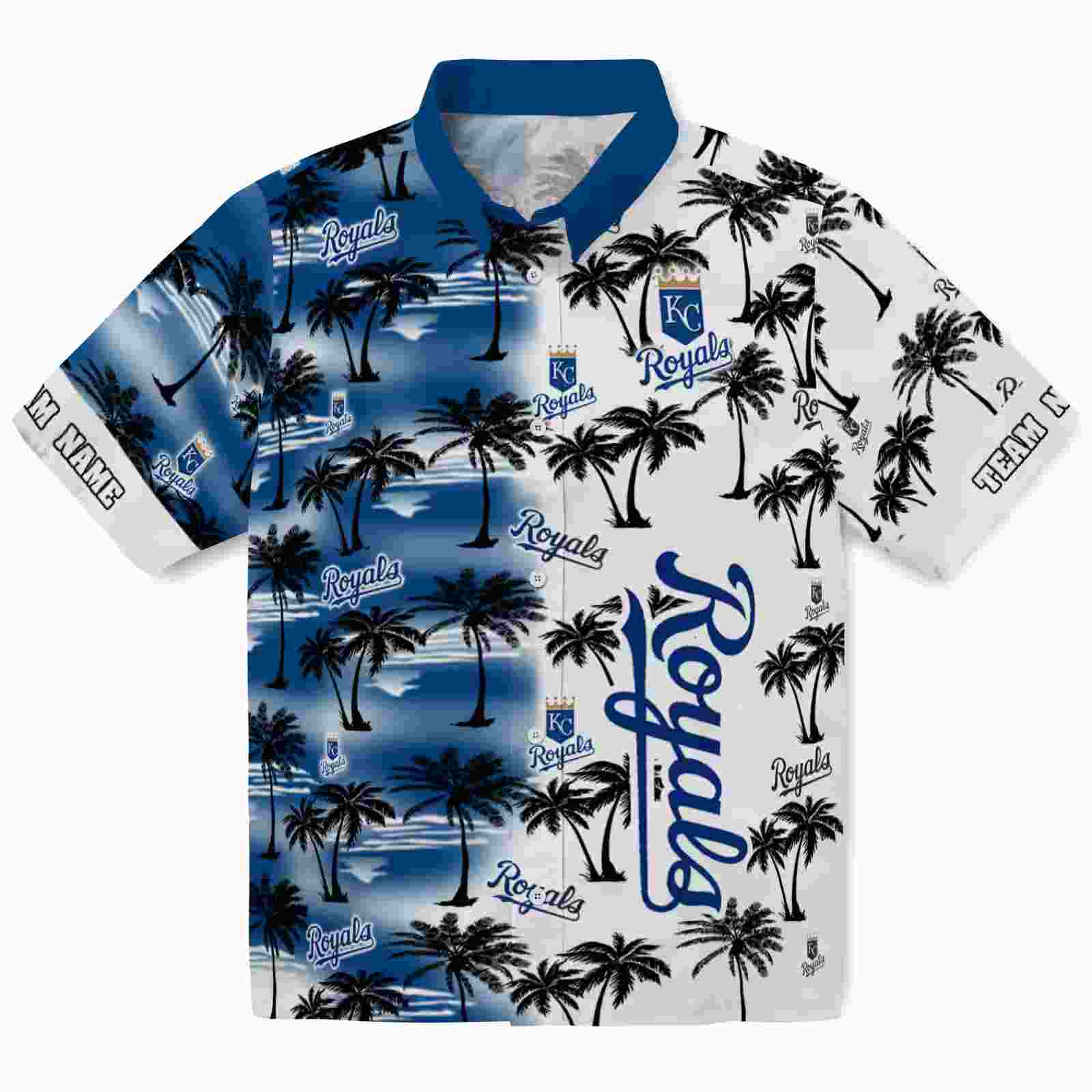 Personalized Kansas City Royals Palm Silhouettes Royal Blue Hawaiian Shirt