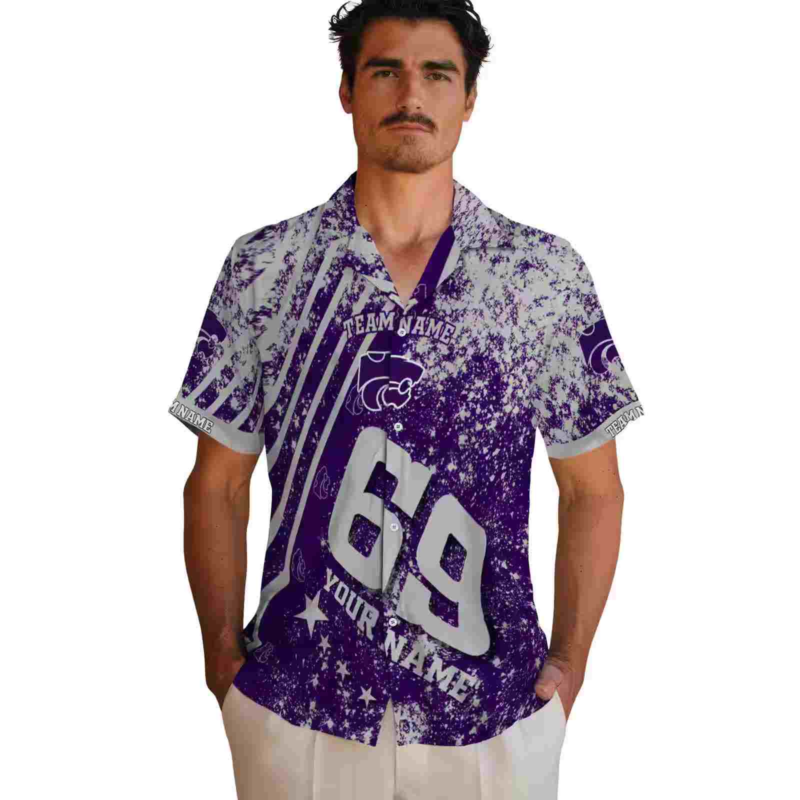 personalized kansas state wildcats star stripes purple hawaiian shirt fashion forward