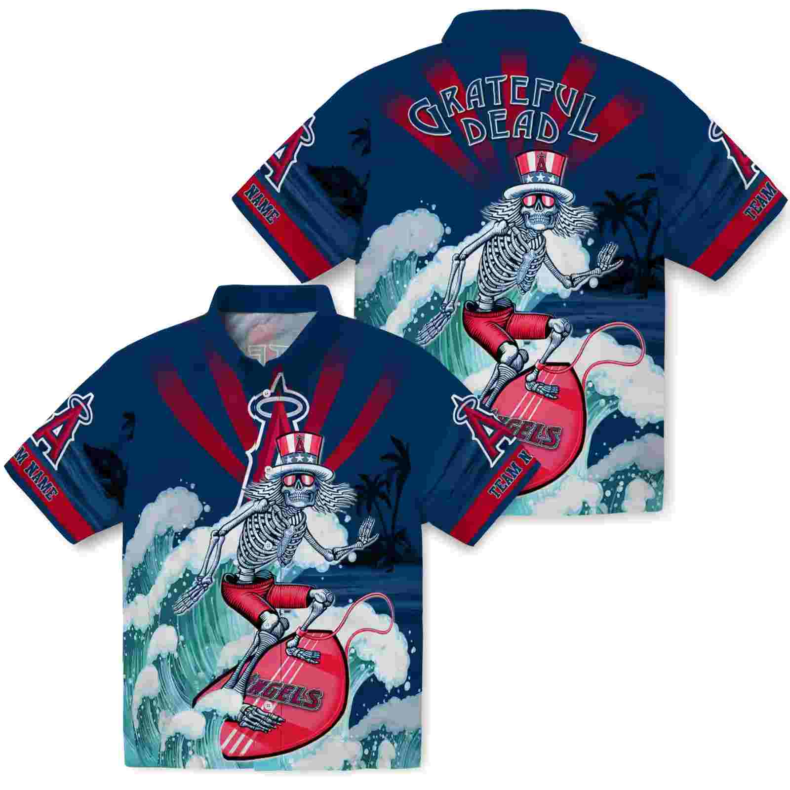 personalized los angeles angels surfing skeleton blue hawaiian shirt high quality