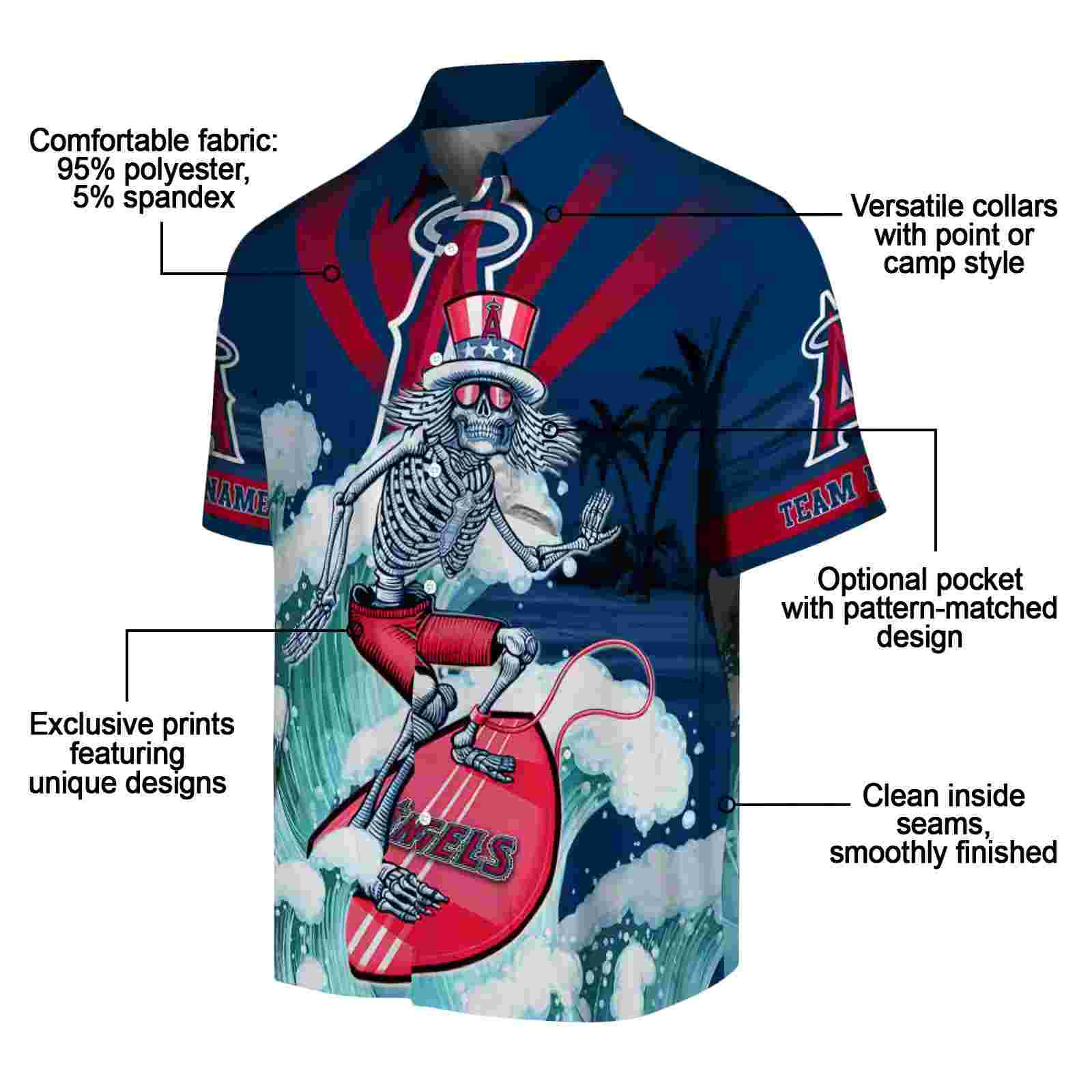 personalized los angeles angels surfing skeleton blue hawaiian shirt new arrival