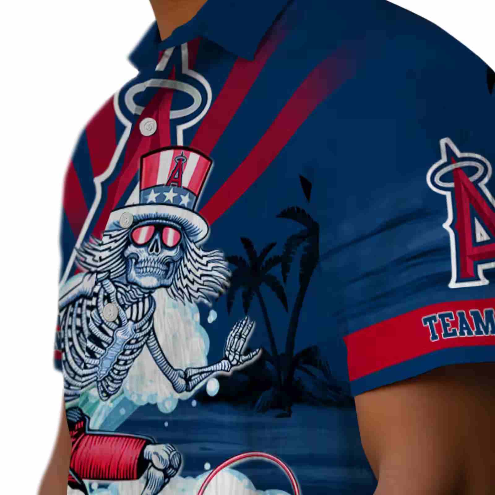 personalized los angeles angels surfing skeleton blue hawaiian shirt trendy