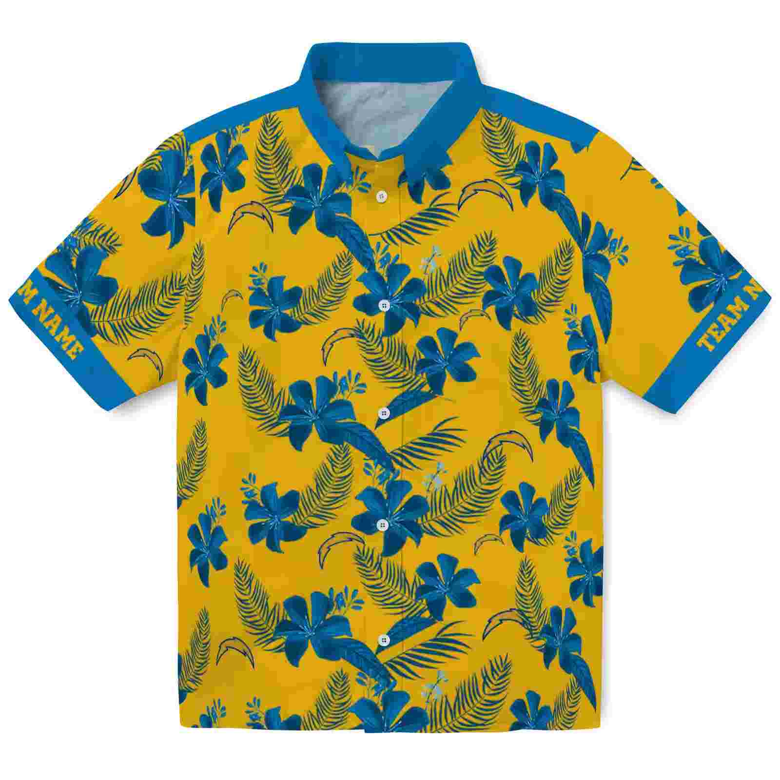 personalized los angeles chargers botanical print gold hawaiian shirt best selling