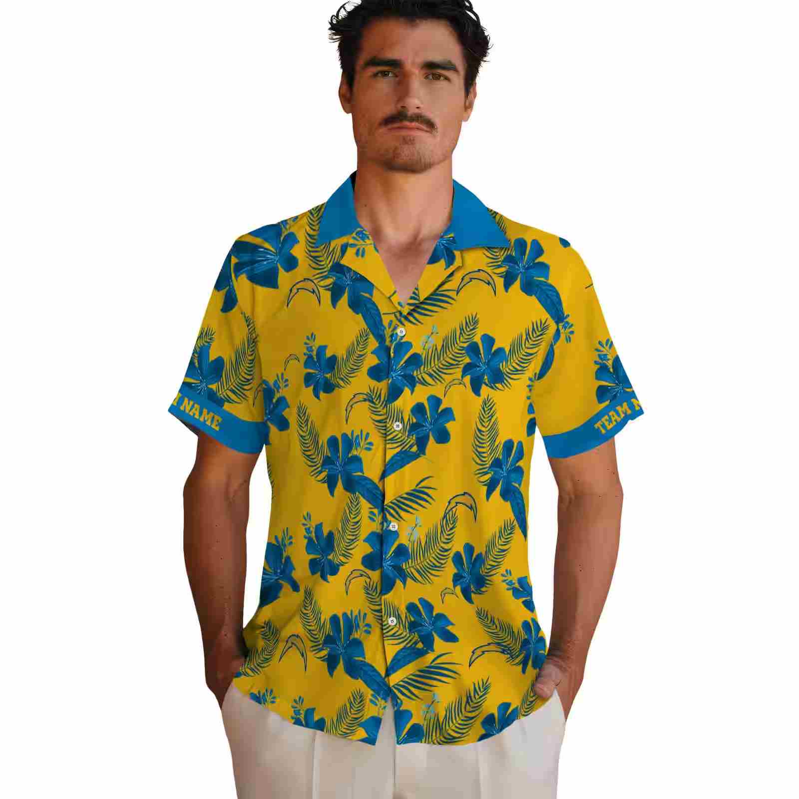 personalized los angeles chargers botanical print gold hawaiian shirt fashion forward