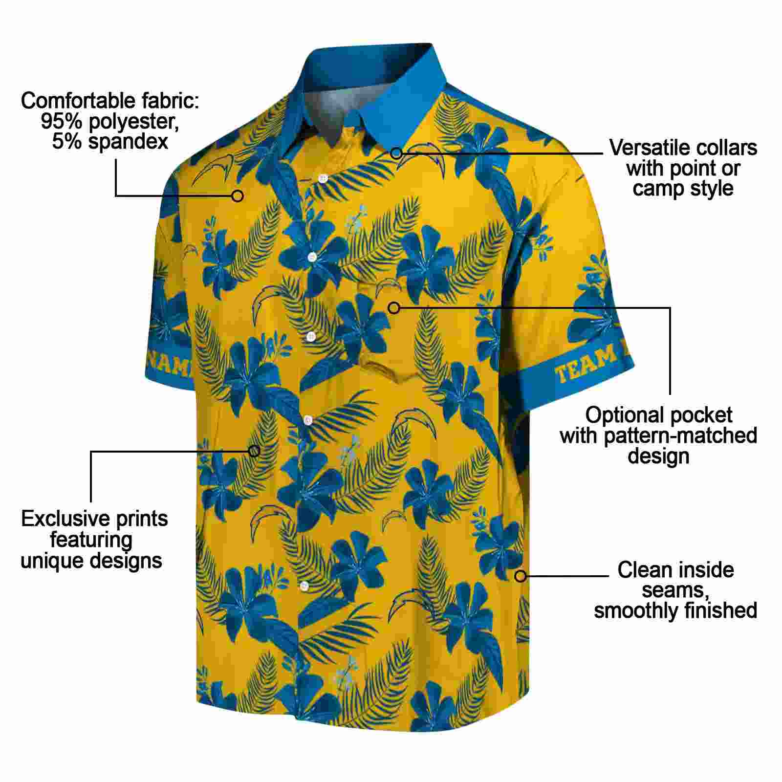 personalized los angeles chargers botanical print gold hawaiian shirt new arrival