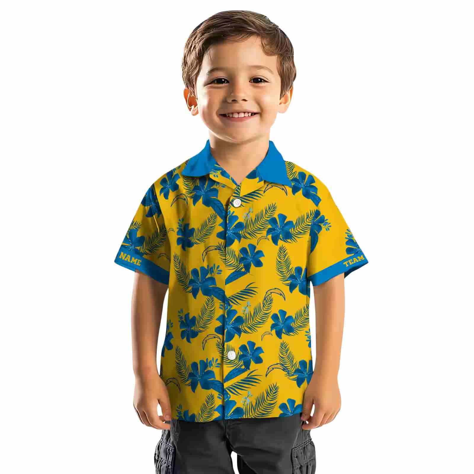 personalized los angeles chargers botanical print gold hawaiian shirt top rated