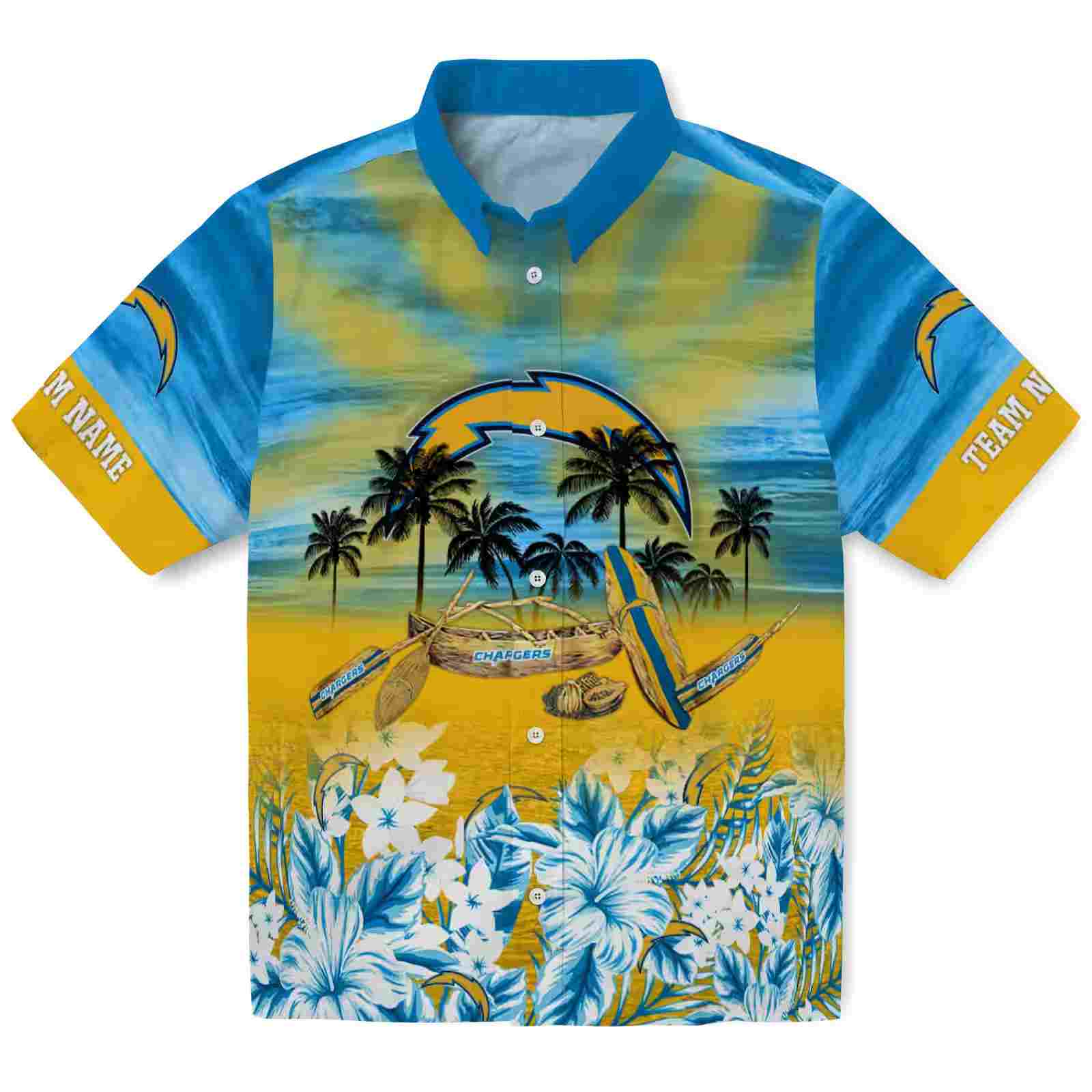 Personalized Los Angeles Chargers Tropical Canoe Blue Hawaiian Shirt