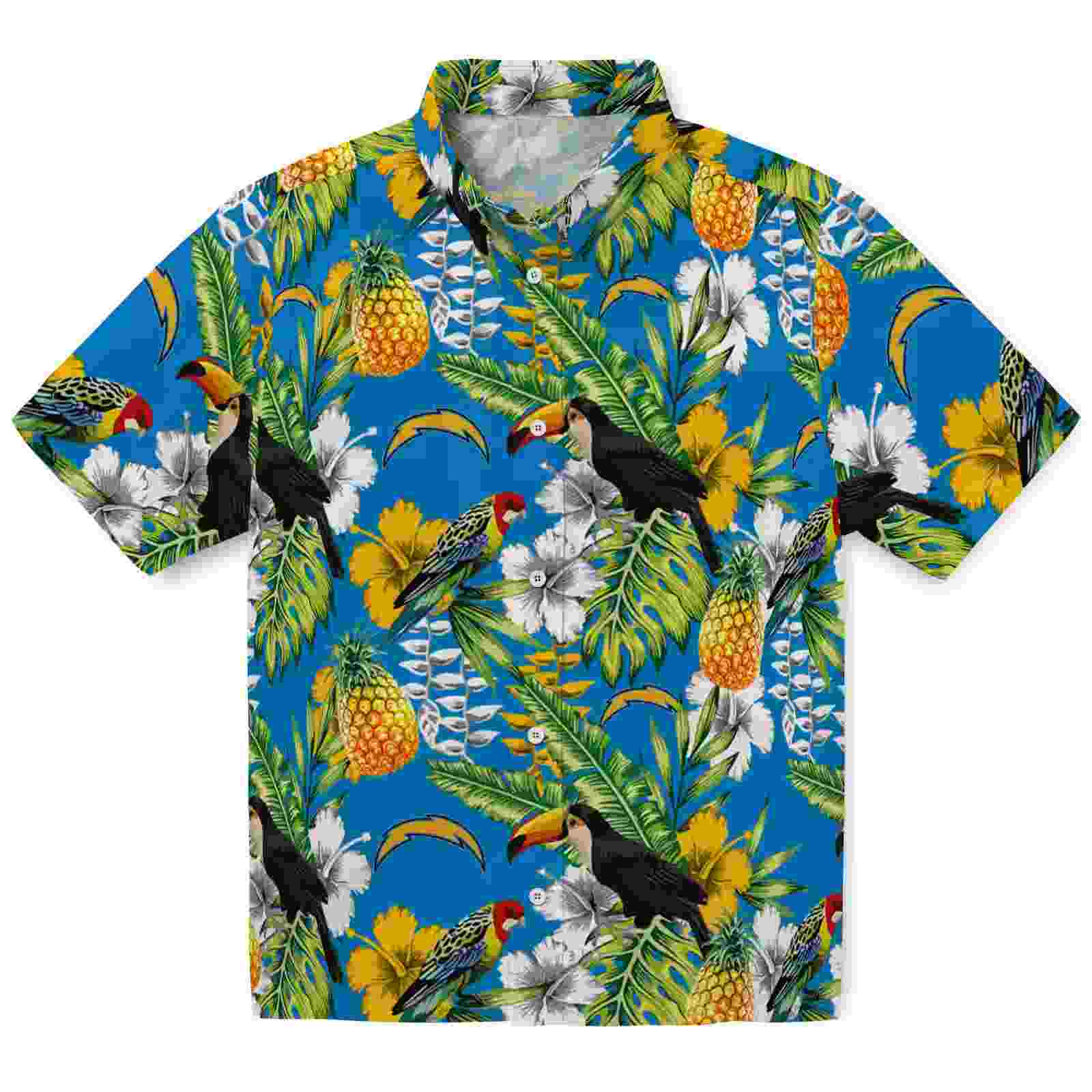 Personalized Los Angeles Chargers Tropical Toucan Blue Green Hawaiian Shirt