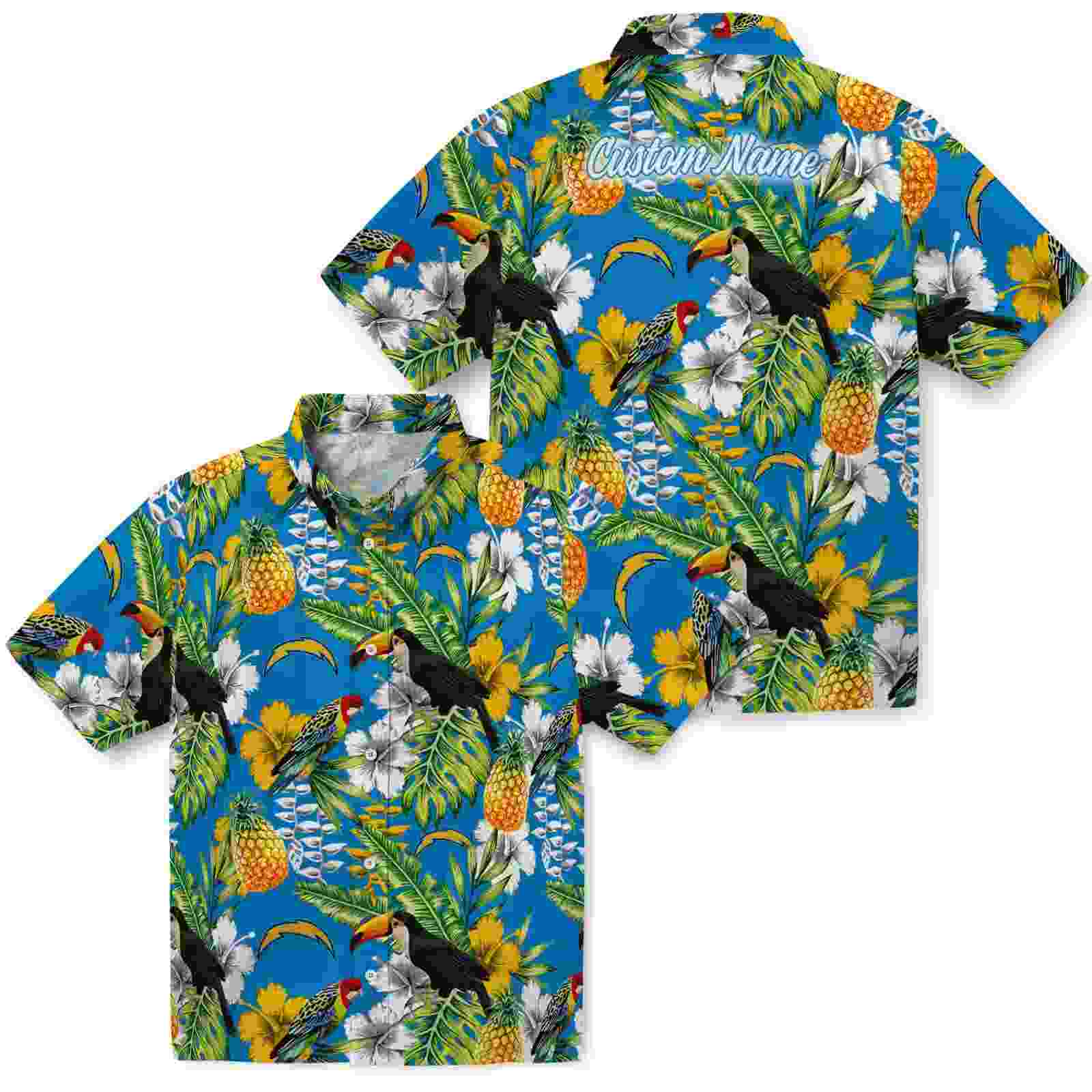 personalized los angeles chargers tropical toucan blue green hawaiian shirt high quality