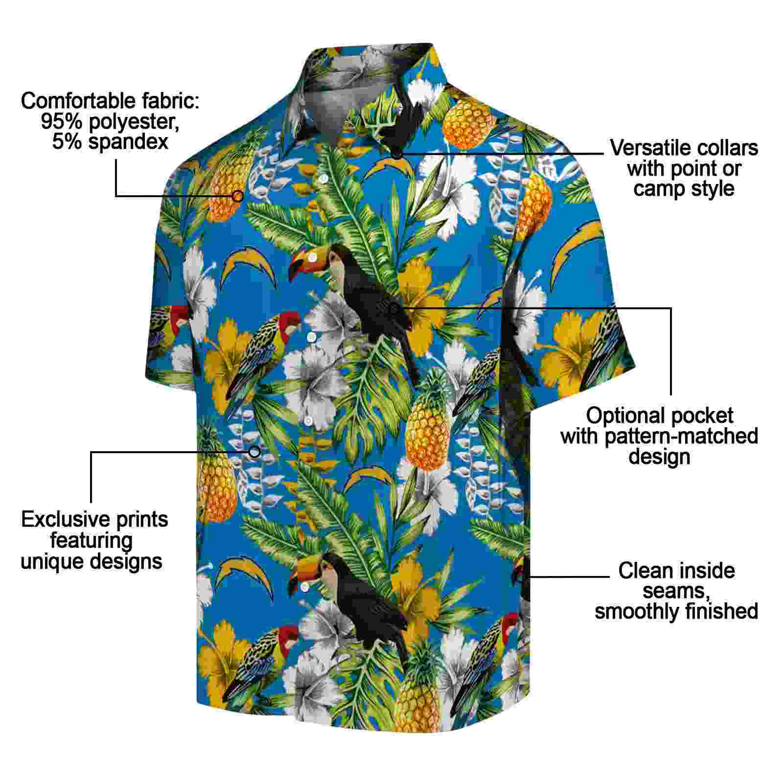 personalized los angeles chargers tropical toucan blue green hawaiian shirt new arrival