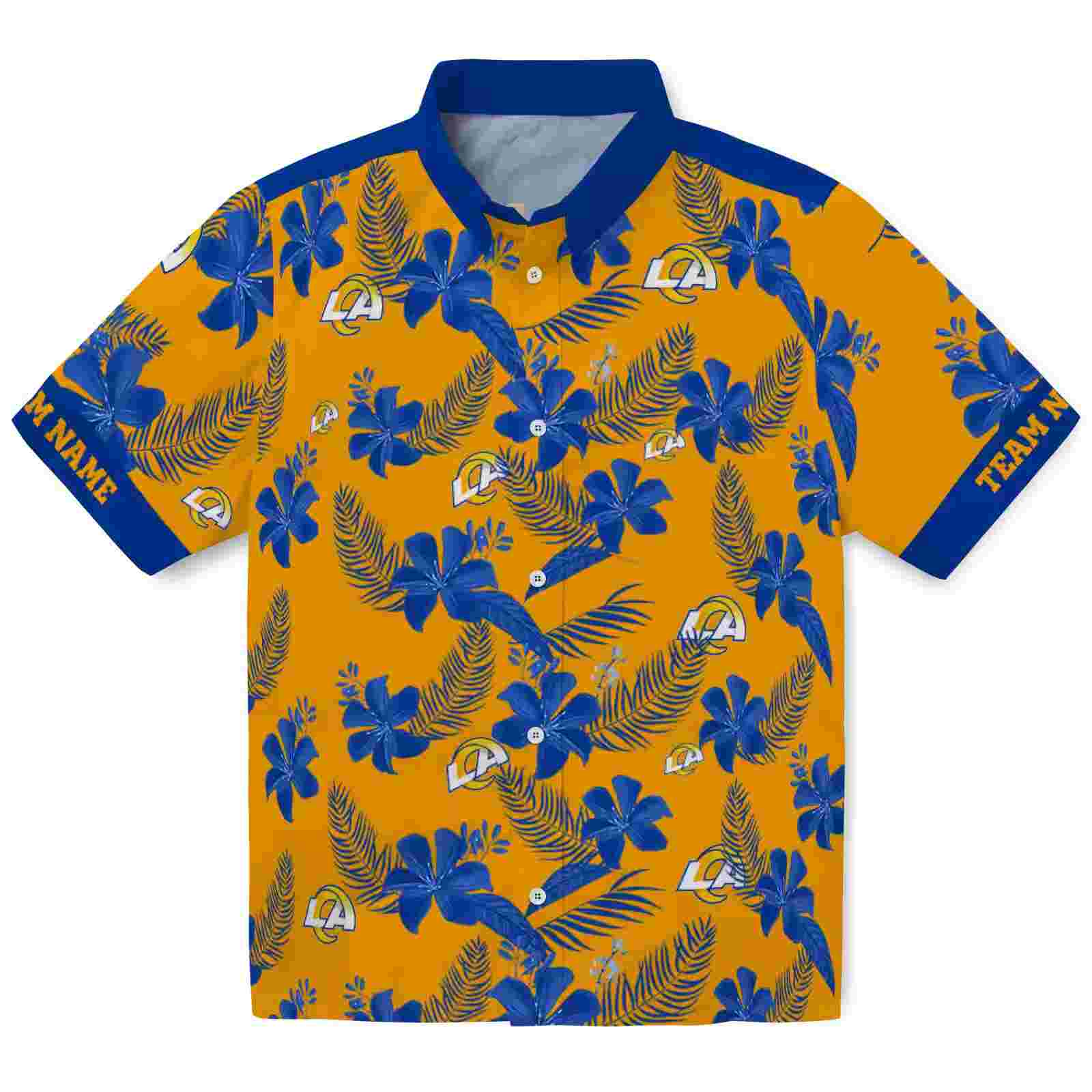 Personalized Los Angeles Rams Botanical Print Orange Hawaiian Shirt