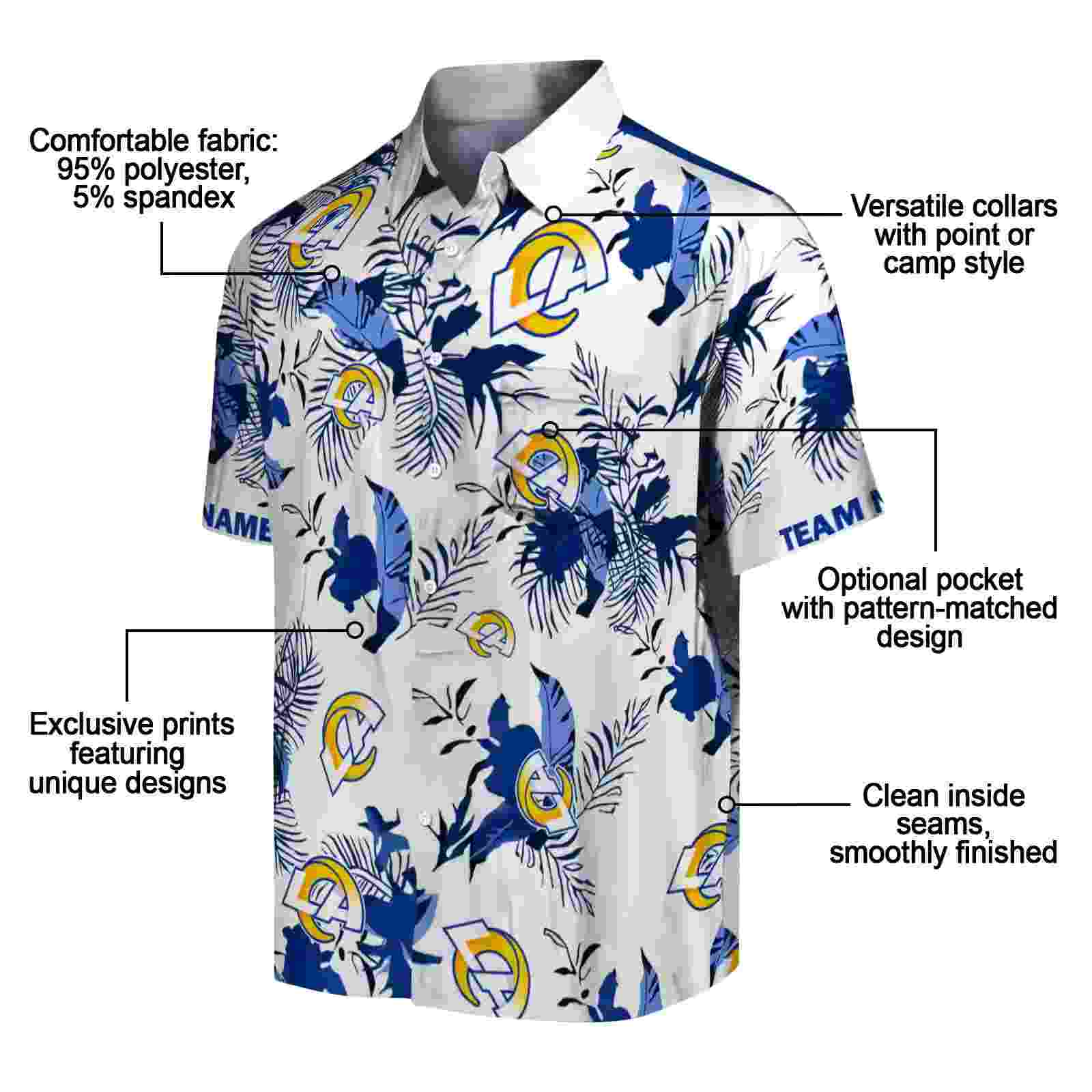 personalized los angeles rams botanical theme blue white hawaiian shirt new arrival