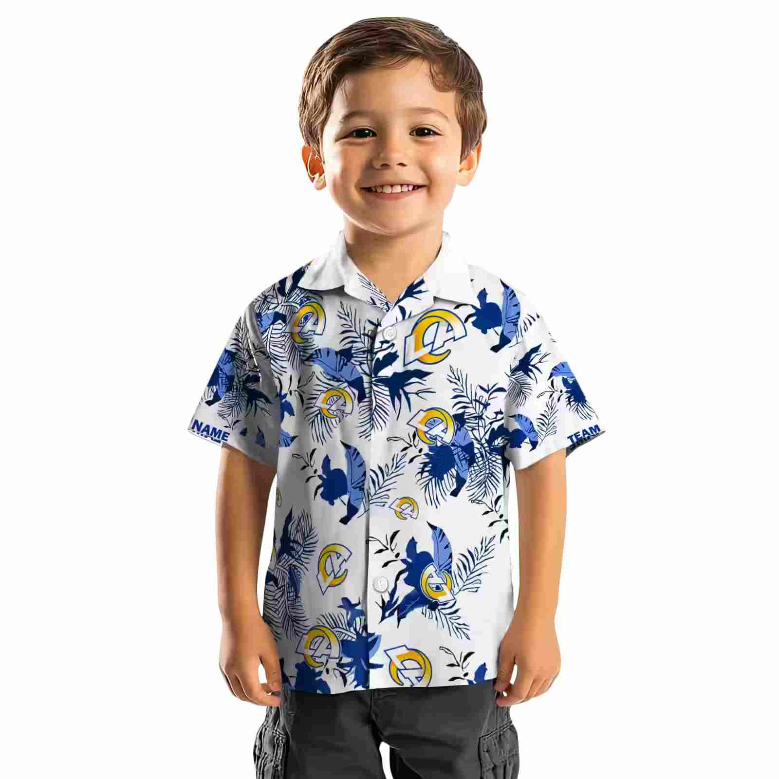 personalized los angeles rams botanical theme blue white hawaiian shirt top rated