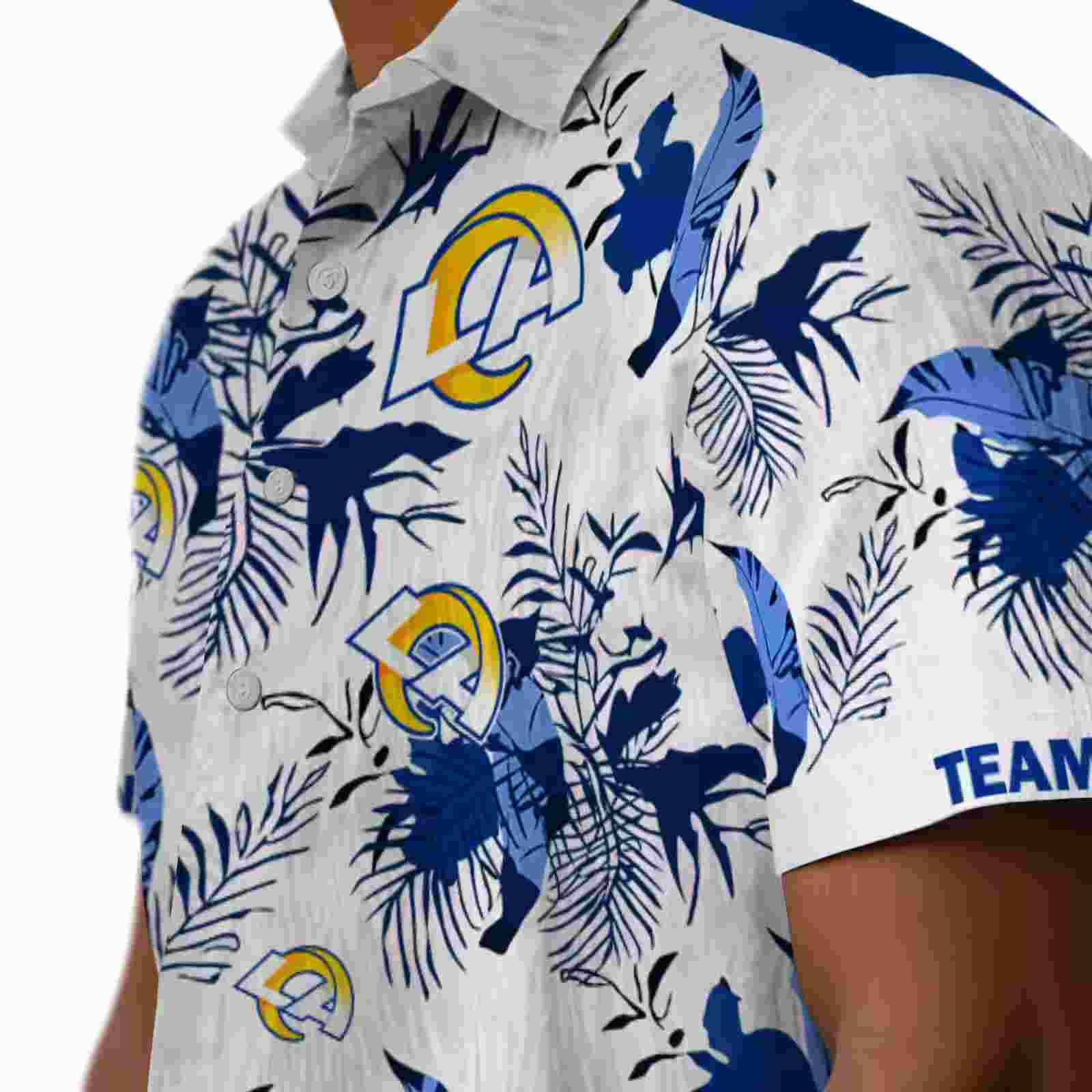 personalized los angeles rams botanical theme blue white hawaiian shirt trendy