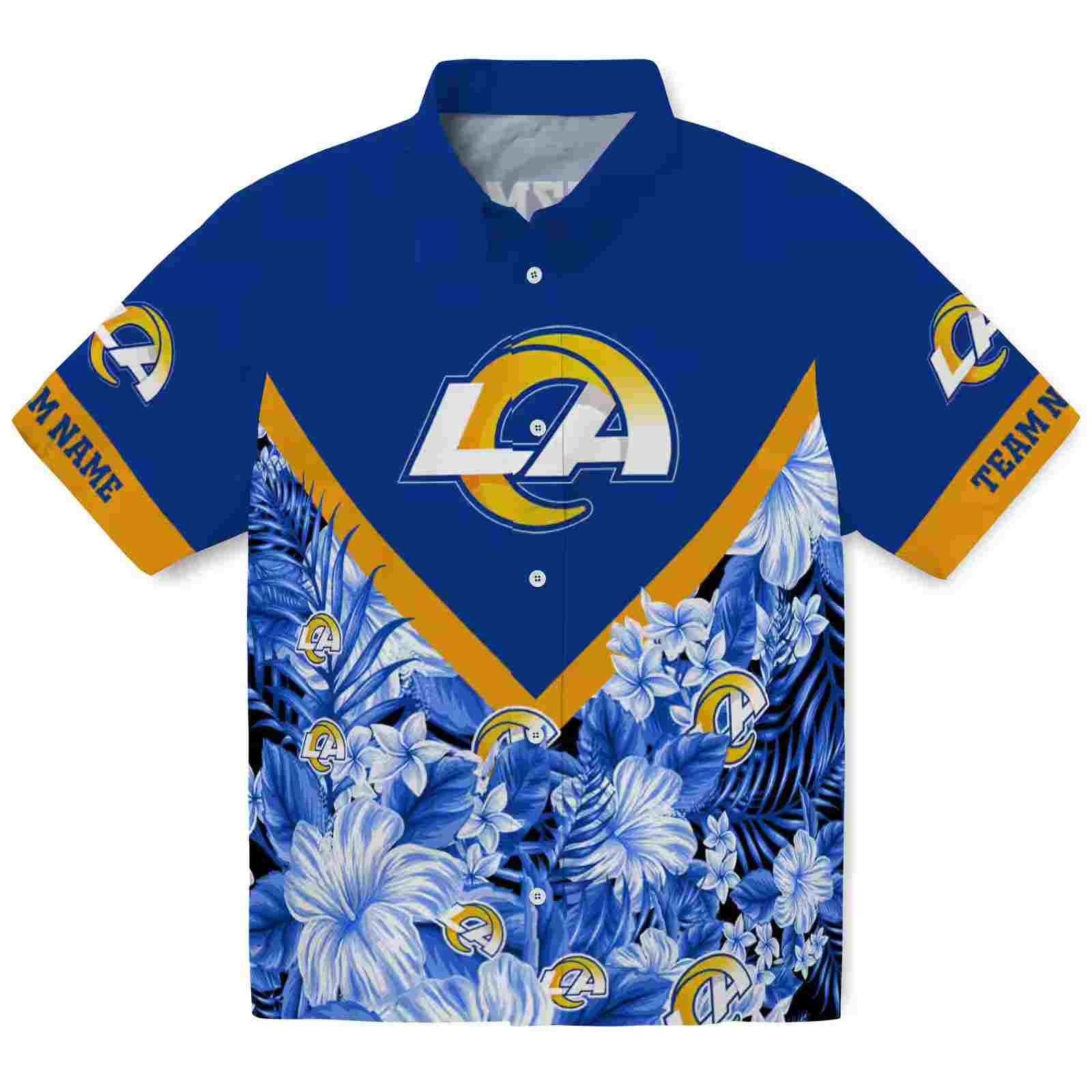 personalized los angeles rams floral chevron blue hawaiian shirt best selling