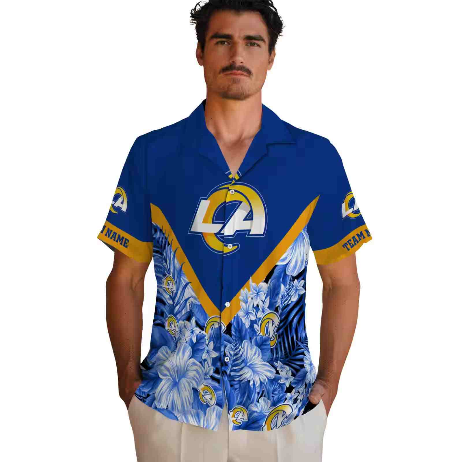 personalized los angeles rams floral chevron blue hawaiian shirt fashion forward